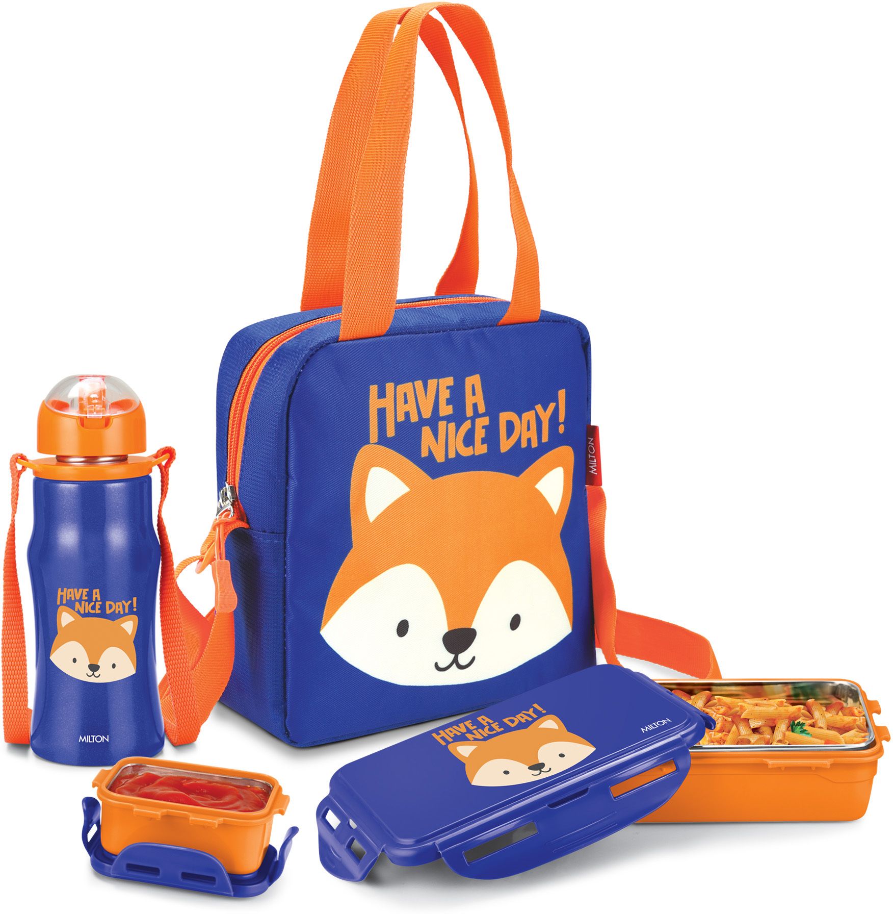 Kidz Combo Tiffin (2 Containers 650 ml; 1 Bottle 415 ml) With Jacket, Dark Blue School Set