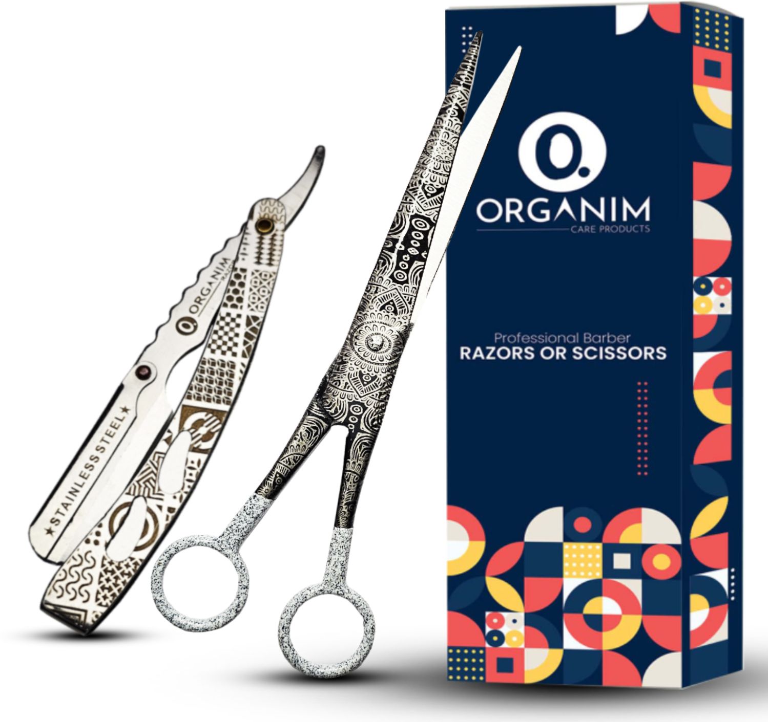 organim care products Stainless Steel Straight Razor With Classic Hair Cutting Scissor Combo, Men & Women-picture-15