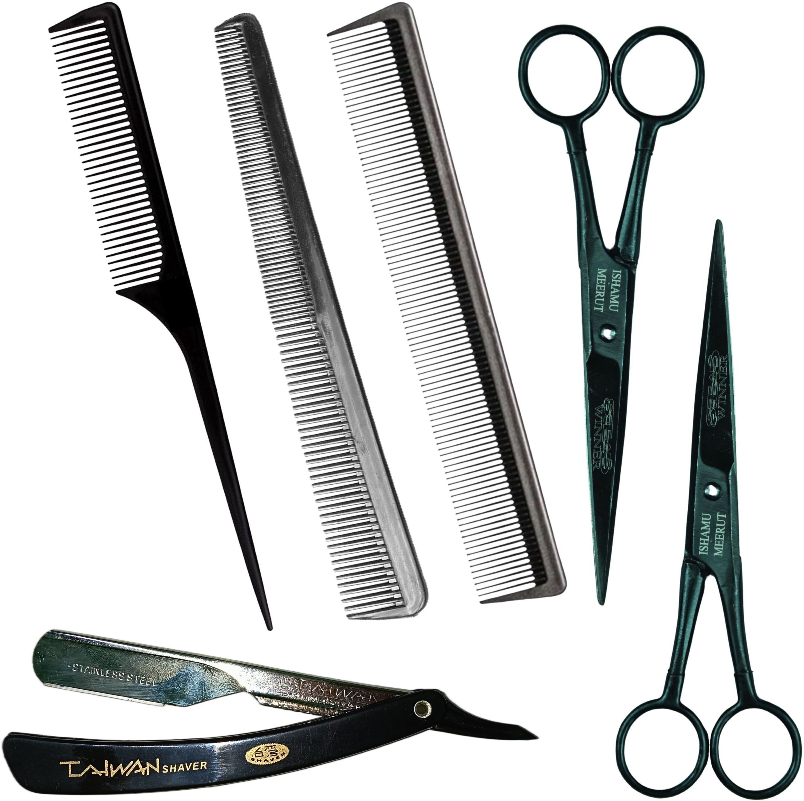 Hair Cutting Kit | Barber Scissors, Razor & Comb Set for Men, Women & Kids Scissors-image-34