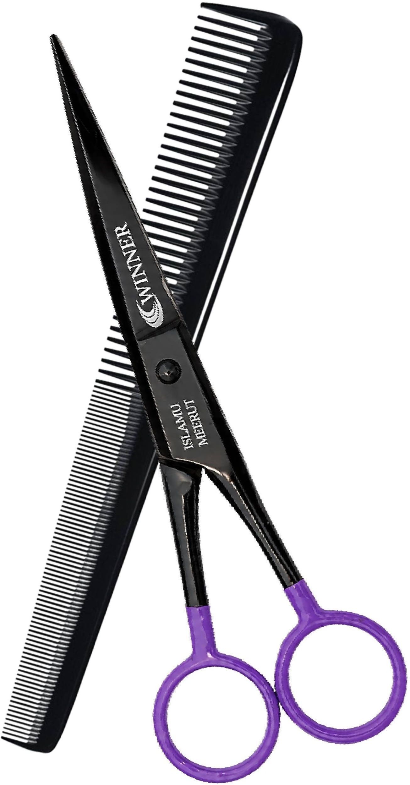 Black Carbon Steel 6 Inch Hair Cutting Scissor with Hair Styling Comb Combo Scissors-image-12