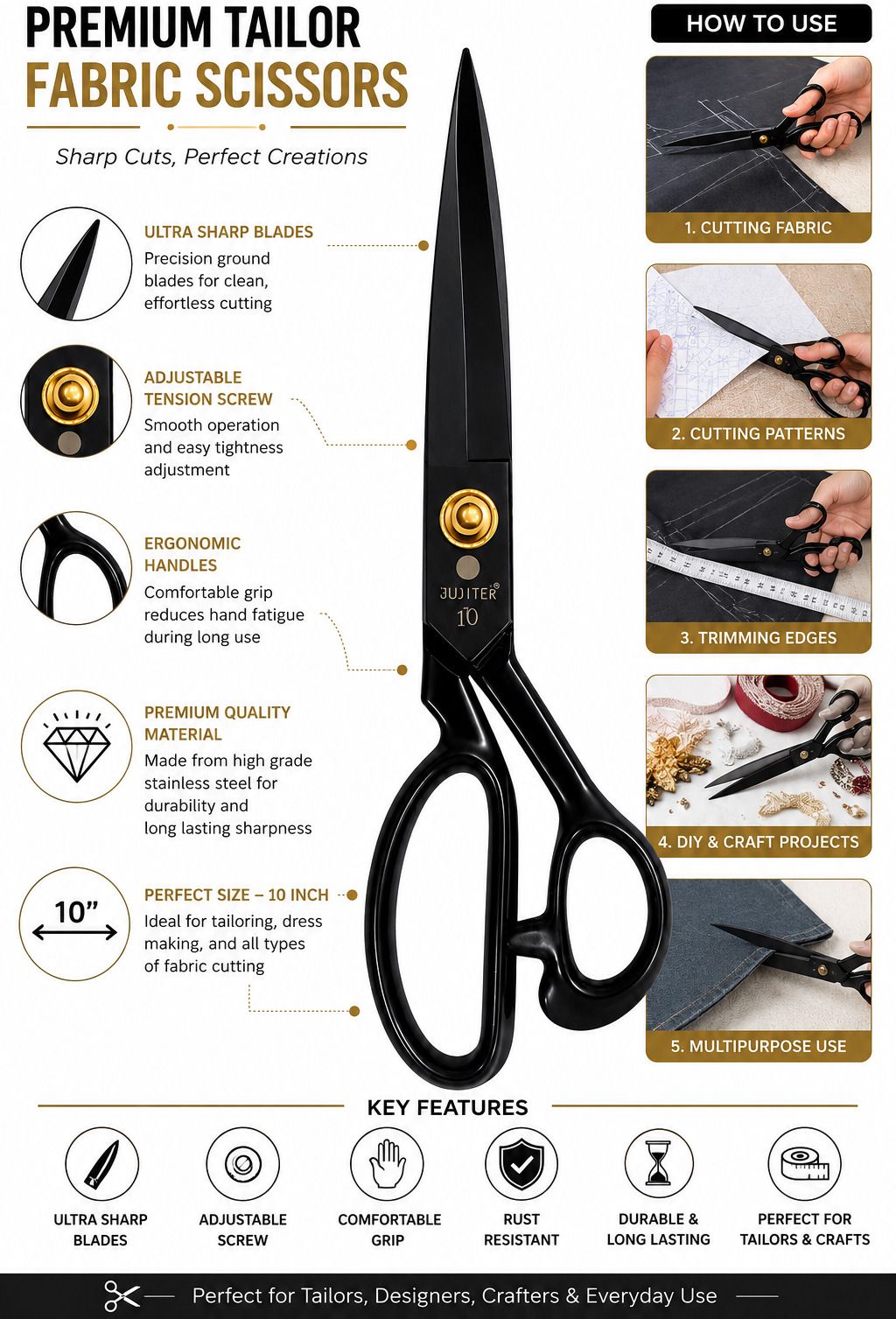 alacreations Premium Jupiter tailor fabric Scissor 10 inch Scissors-picture-18