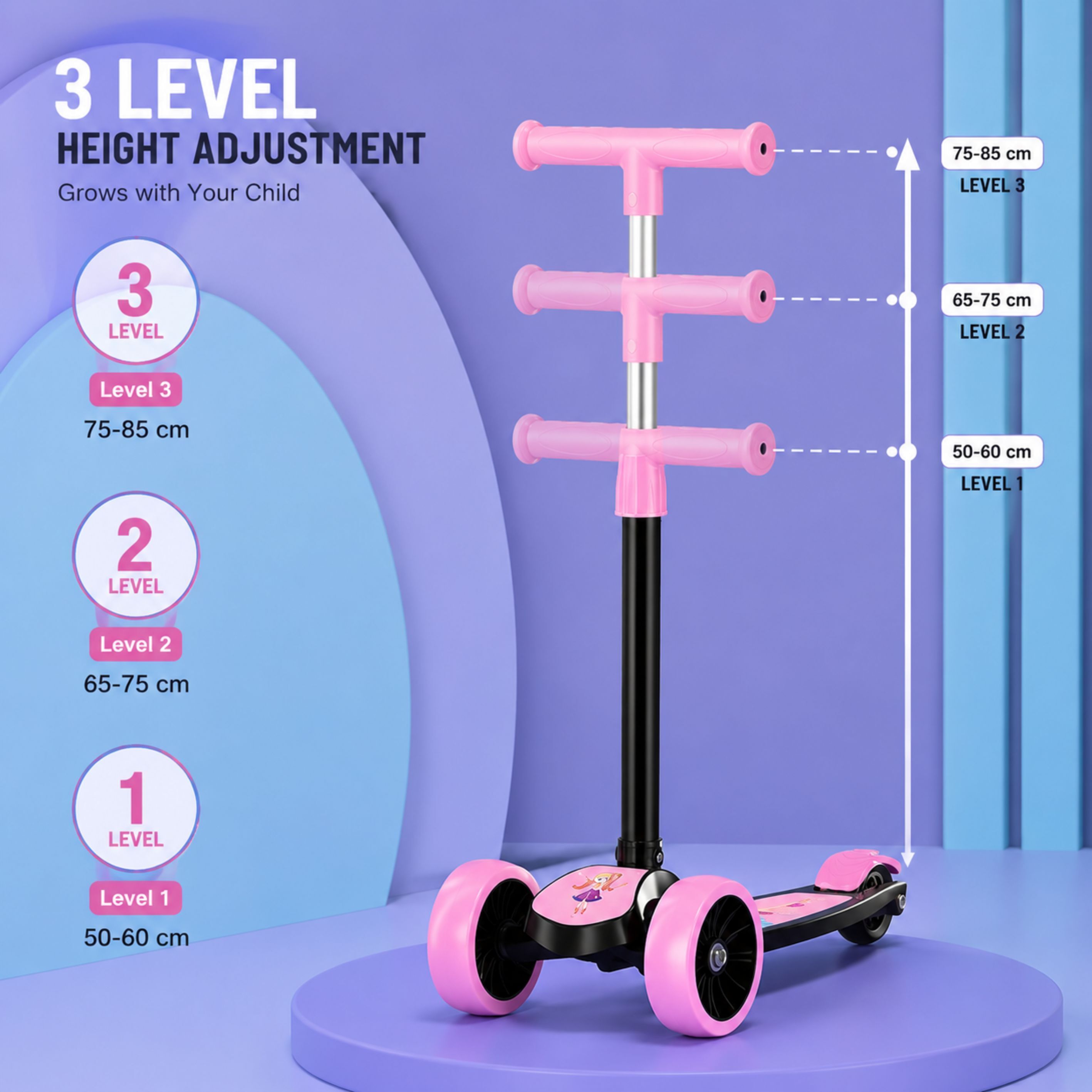 Kids 3-Wheel Kick Scooter | Adjustable Height | Foldable BABY Scooter for 75Kg Kids Scooter-image-44