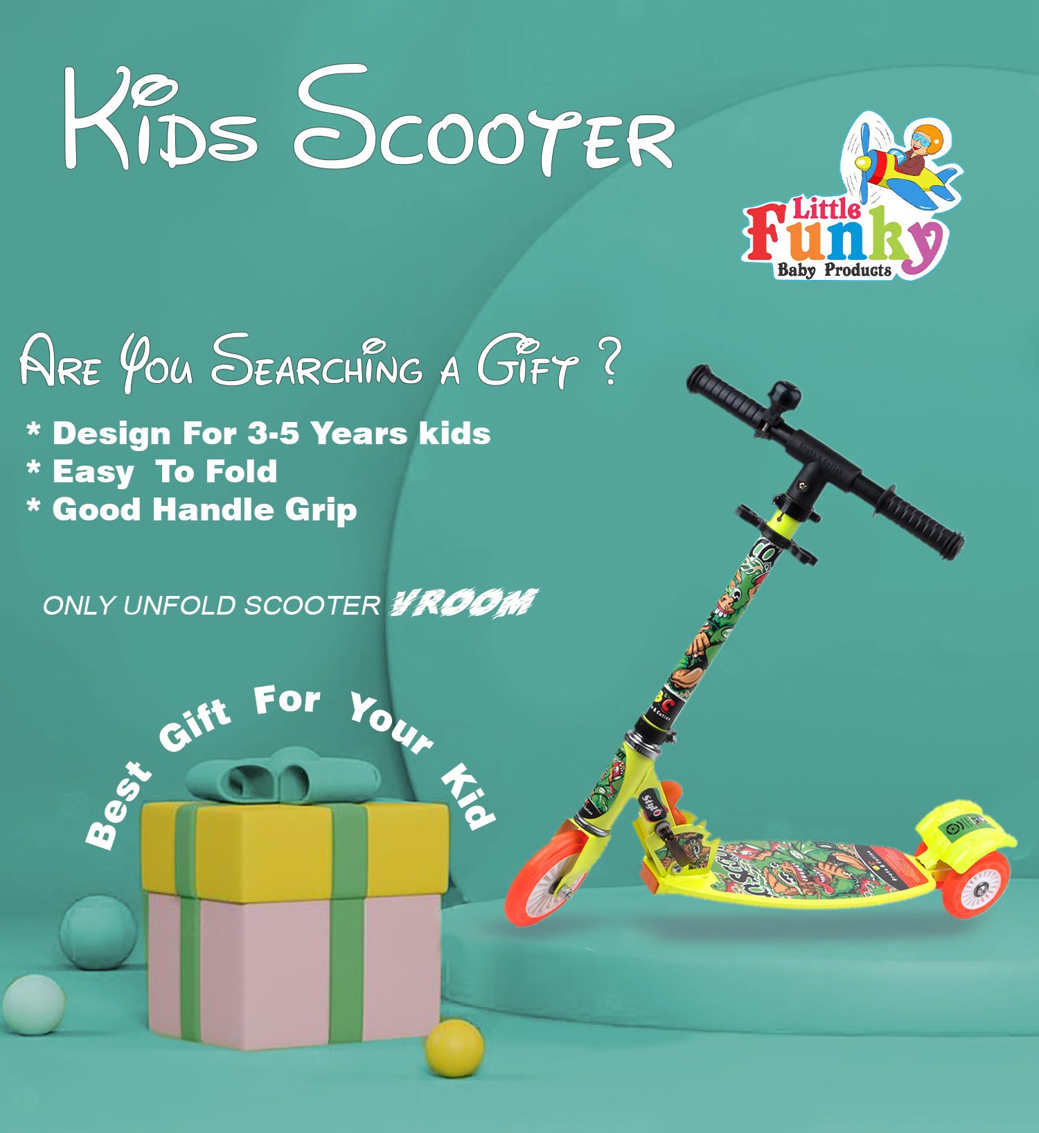 little funky Stylo Scooty Metal Frame,3 Adjustable Height Kids Scooter-picture-26