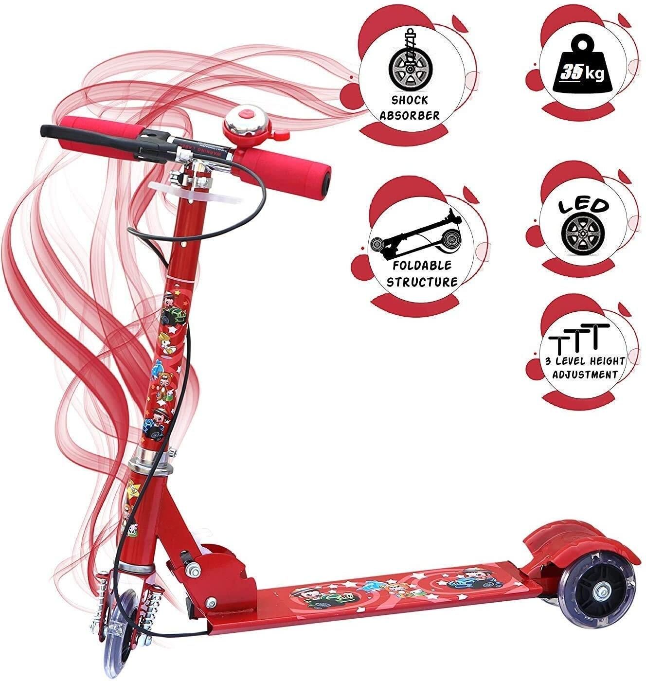 3 Wheeler Foldable Kick Skating Cycle with Brake and Bell with Light up Wheels Kids Scooter