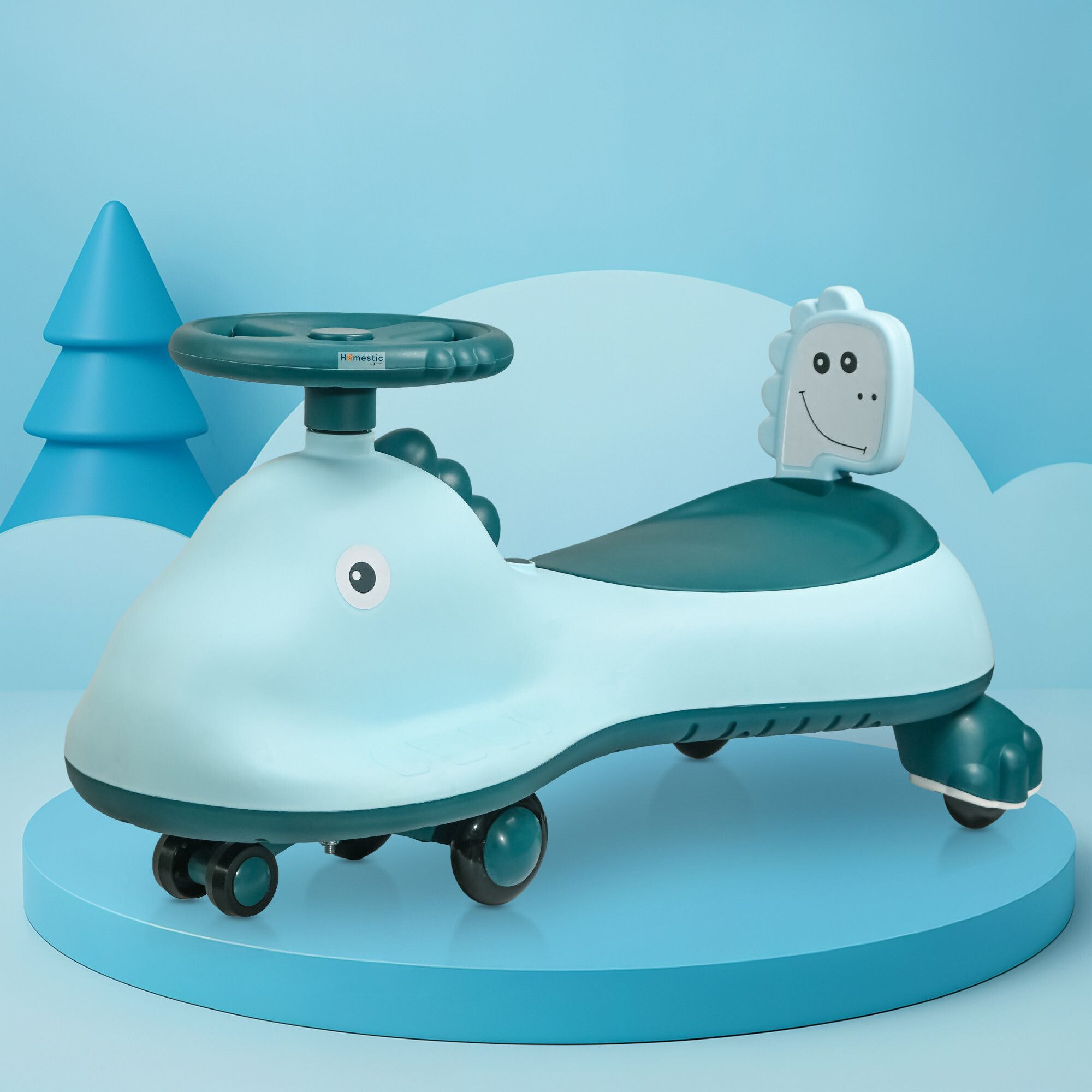 homestic Swing Car for Kids 3+ Years | 80 Kg Weight Capacity | Shark - Sky Blue Kids Scooter-picture-20