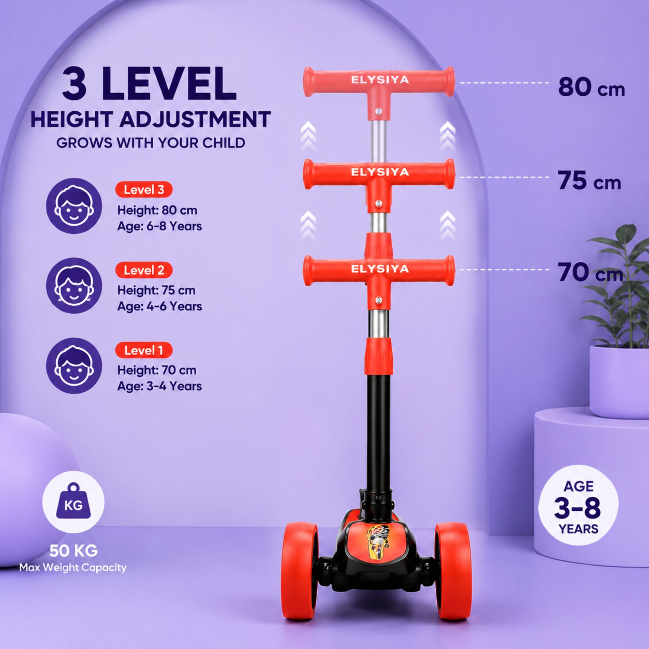 3 Wheel Scooter Adjustable Height Foldable Design-Red Kids Scooter-image-29