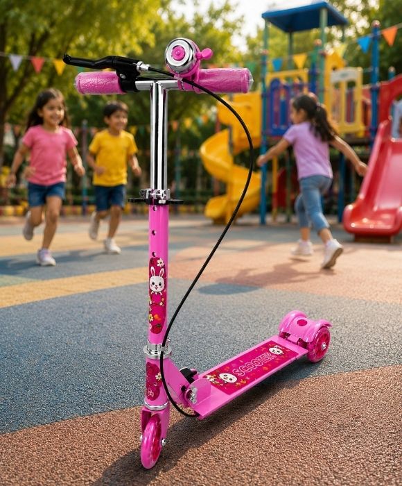 Cute Pink 3 Wheel Kids Scooter with Bell & Adjustable Handle | Fun Ride Scooter HoverBoard Scooter-image-41