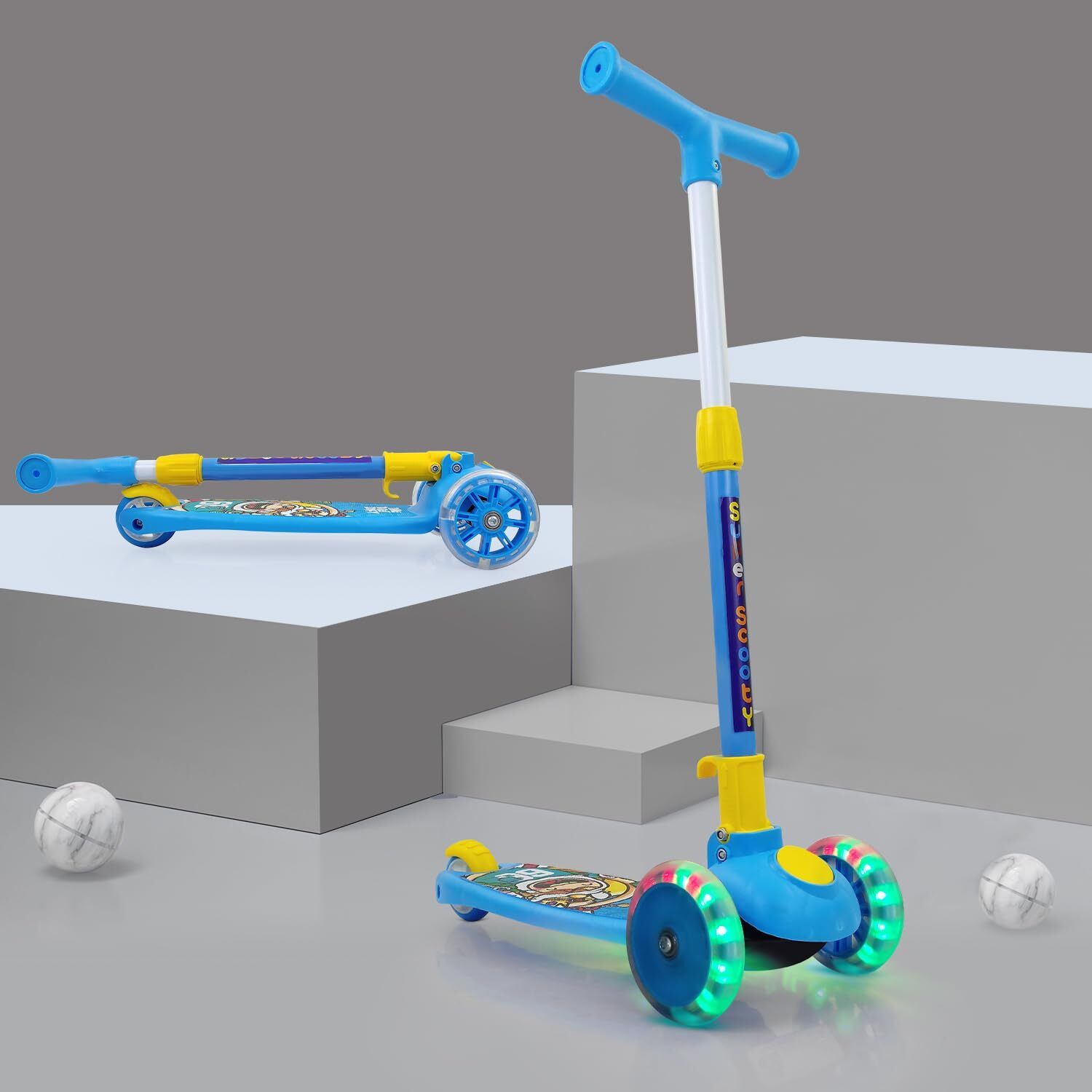 kelosk Smart Kick Scooter with LED 3-Wheels|Adjustable Handle Foldable Scooter for kids-picture-1