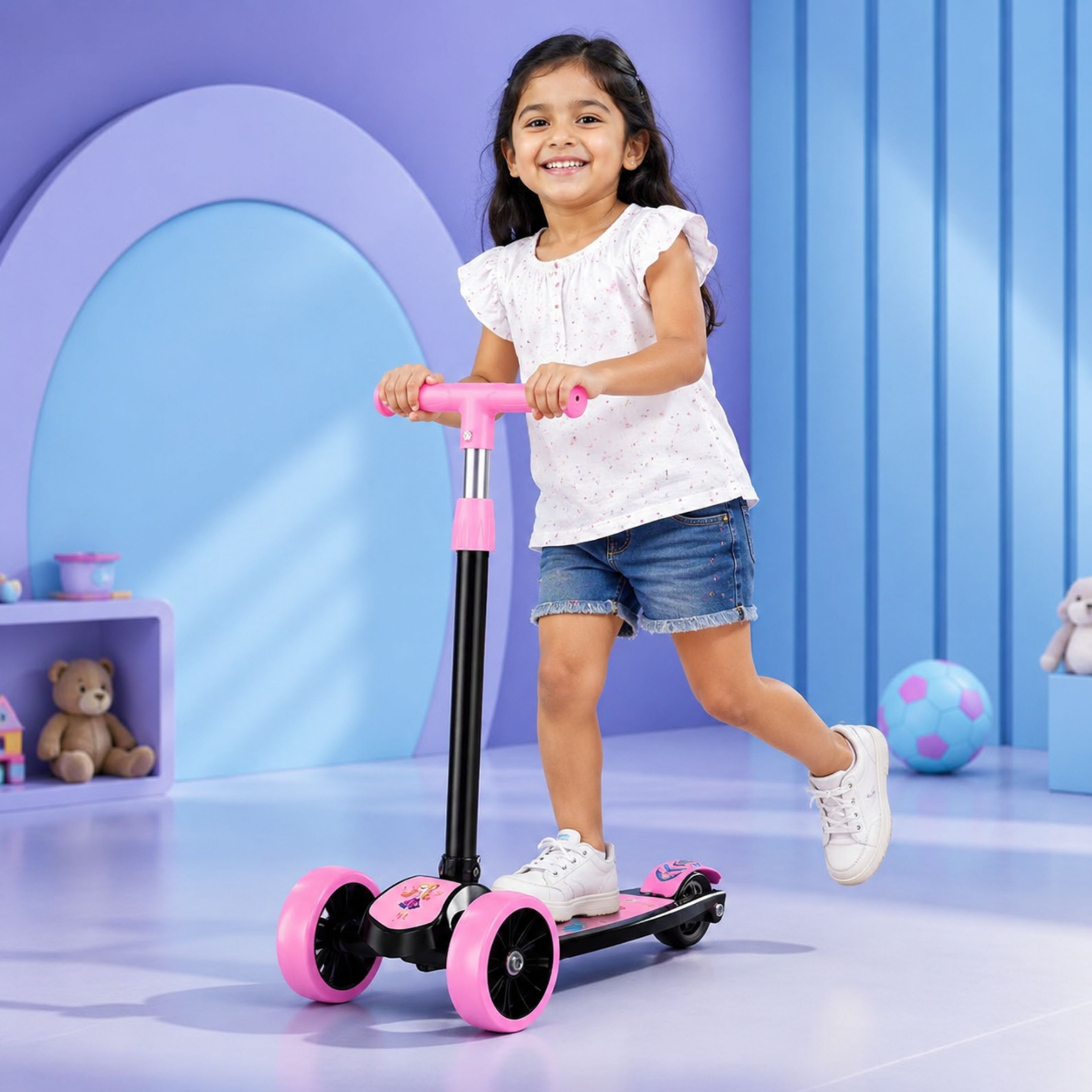 eimear enterprise Kids 3-Wheel Kick Scooter | Adjustable Height | Foldable BABY Scooter- PINK Kids Scooter-picture-27