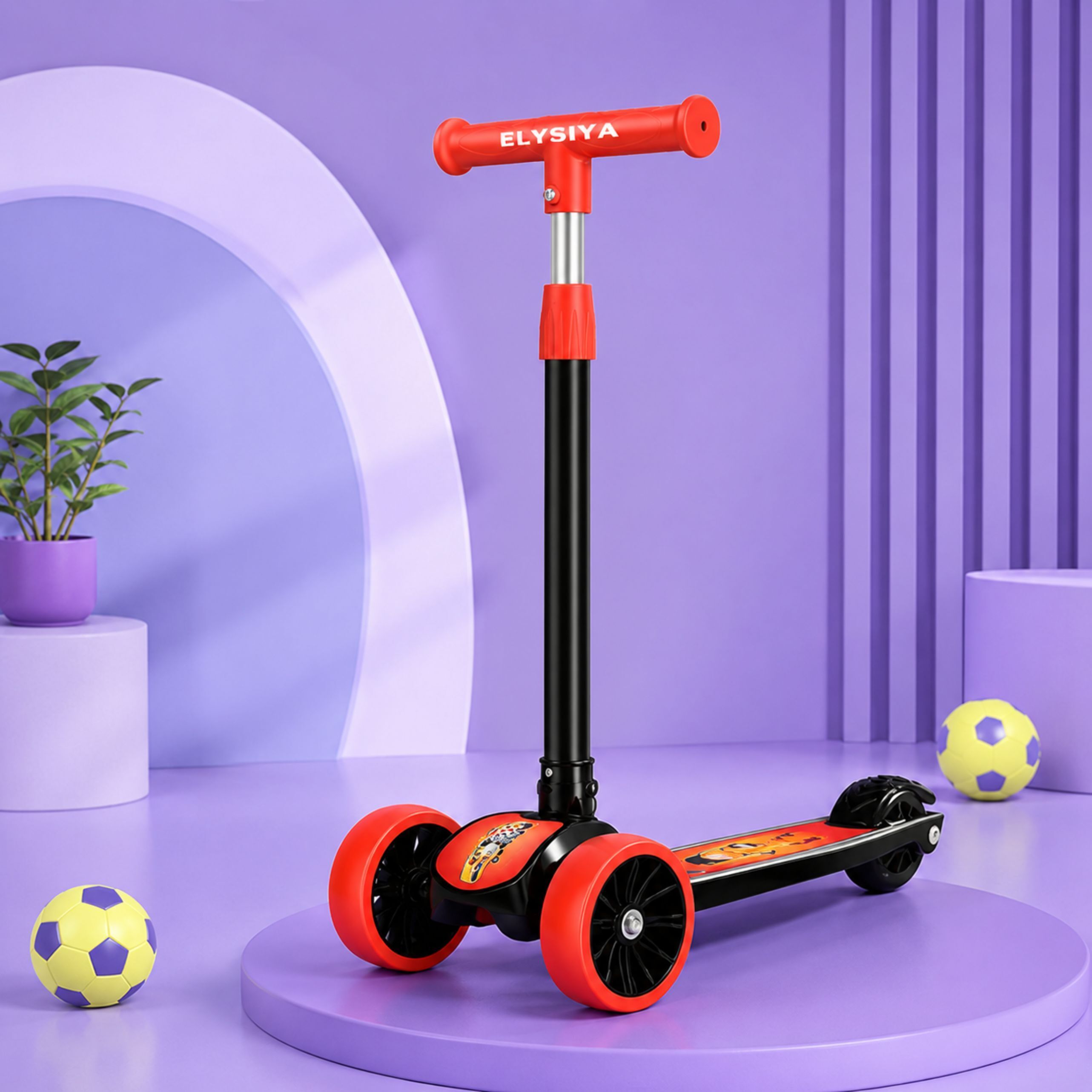 Kids 3-Wheel Kick Scooter, Adjustable Height Foldable BABY Scooter-RED Kids Scooter-image-49