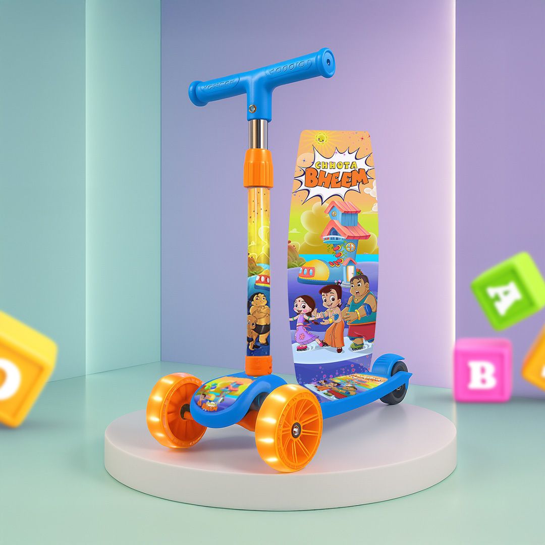 kidsmate Chota Bheem Kick Scooter for Kids | 4-Level Height Adjustable & LED PVC Wheels Kids Scooter-picture-10
