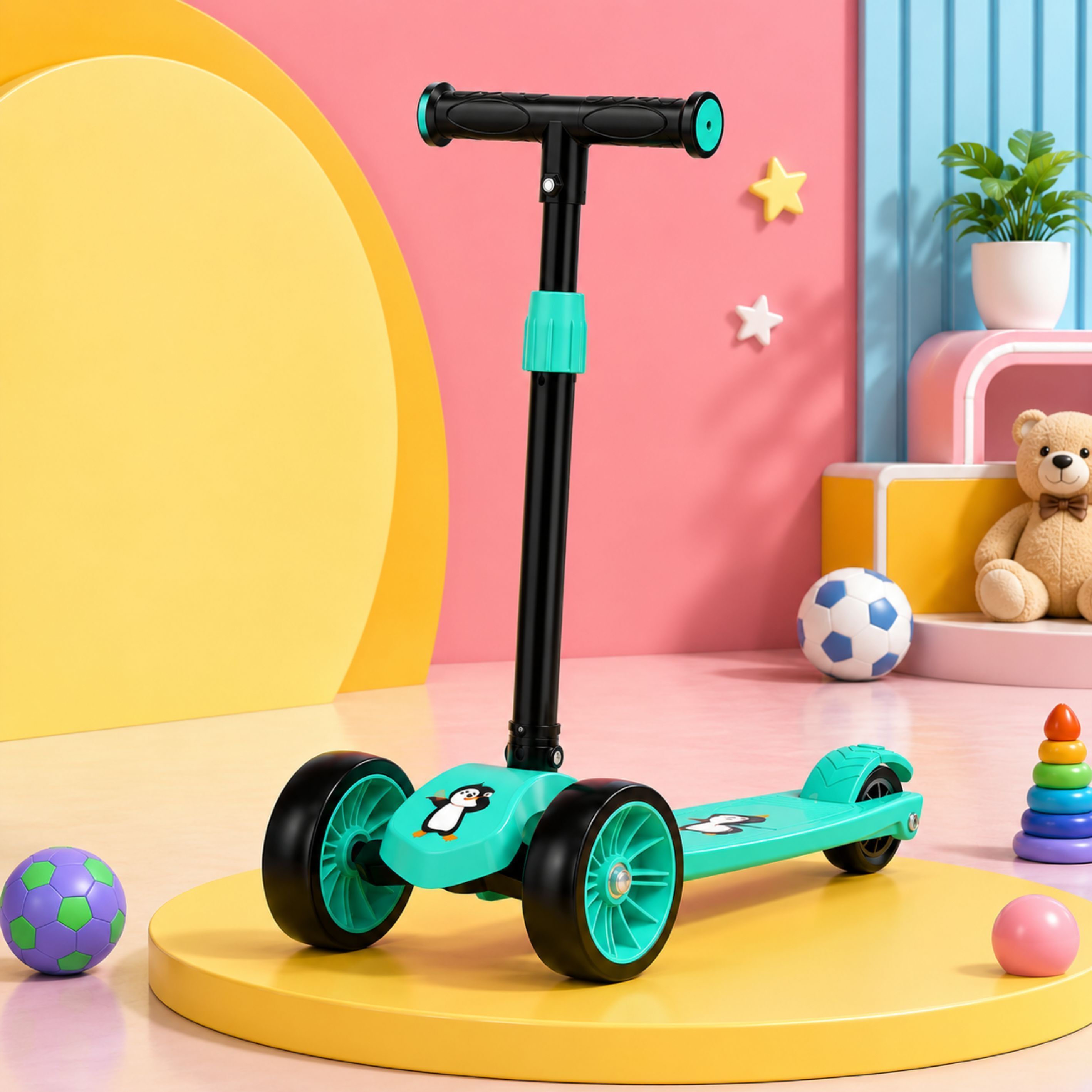 Kick Scooter for Kids | Foldable Adjustable Height Baby Scooter | Mint Green Kids Scooter-image-3
