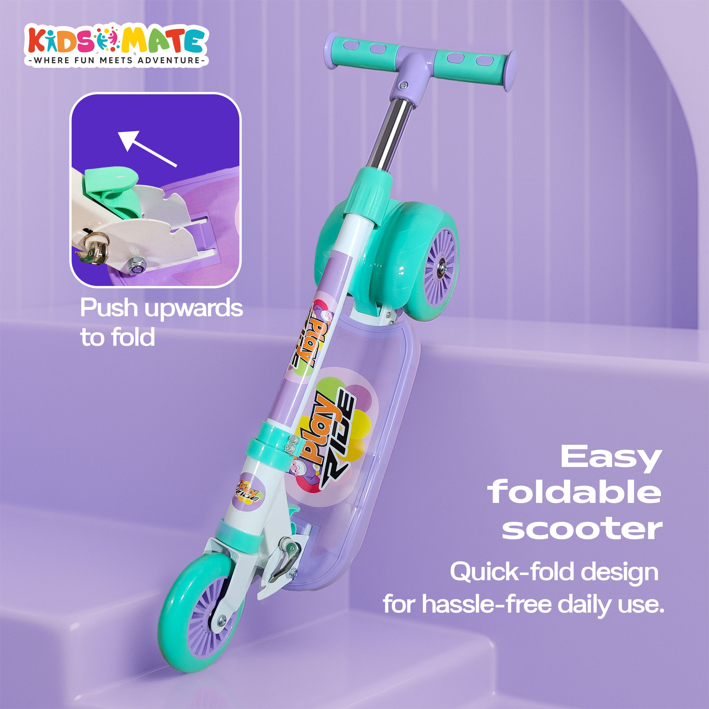 Play Ride 3‑Wheel Metal Kick Scooter for Kids | Adjustable Height & Foldable Kids Scooter