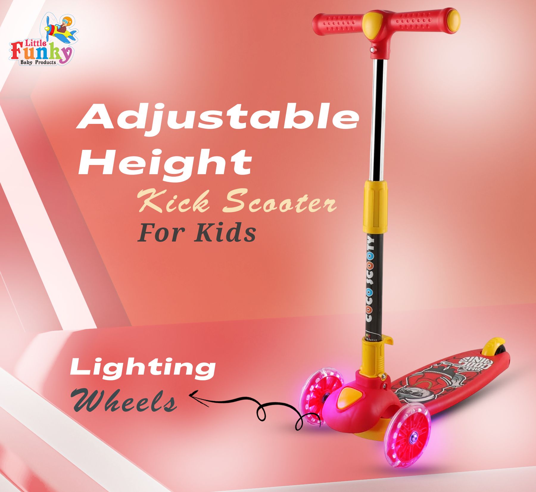 Foldable Height Adjustable Pluto Kids Scooter with Lighting Wheels Kids Scooter-image-19