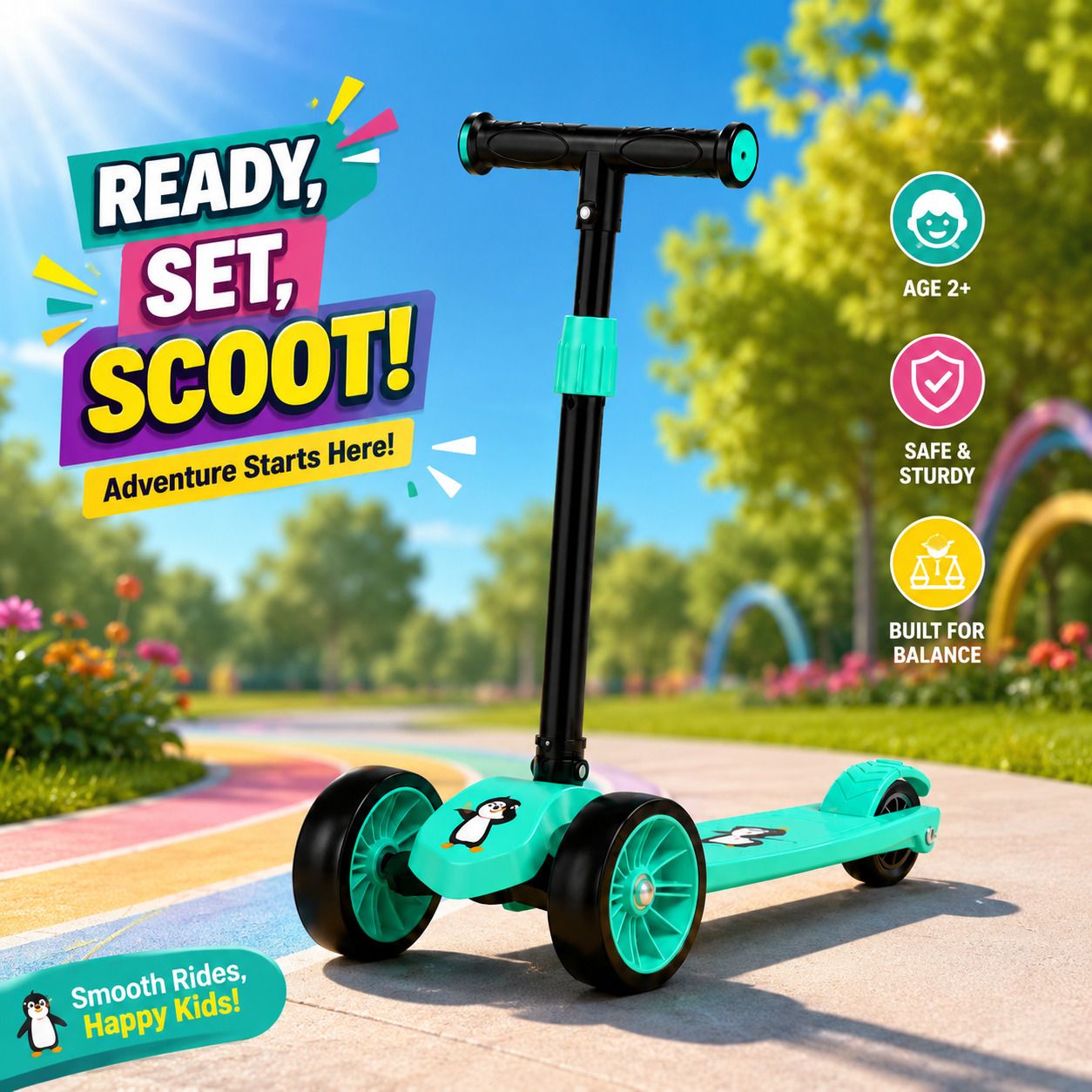 PREMIUM GREEN Foldable 3 Wheel Kid Scooter Kids Scooter-image-17