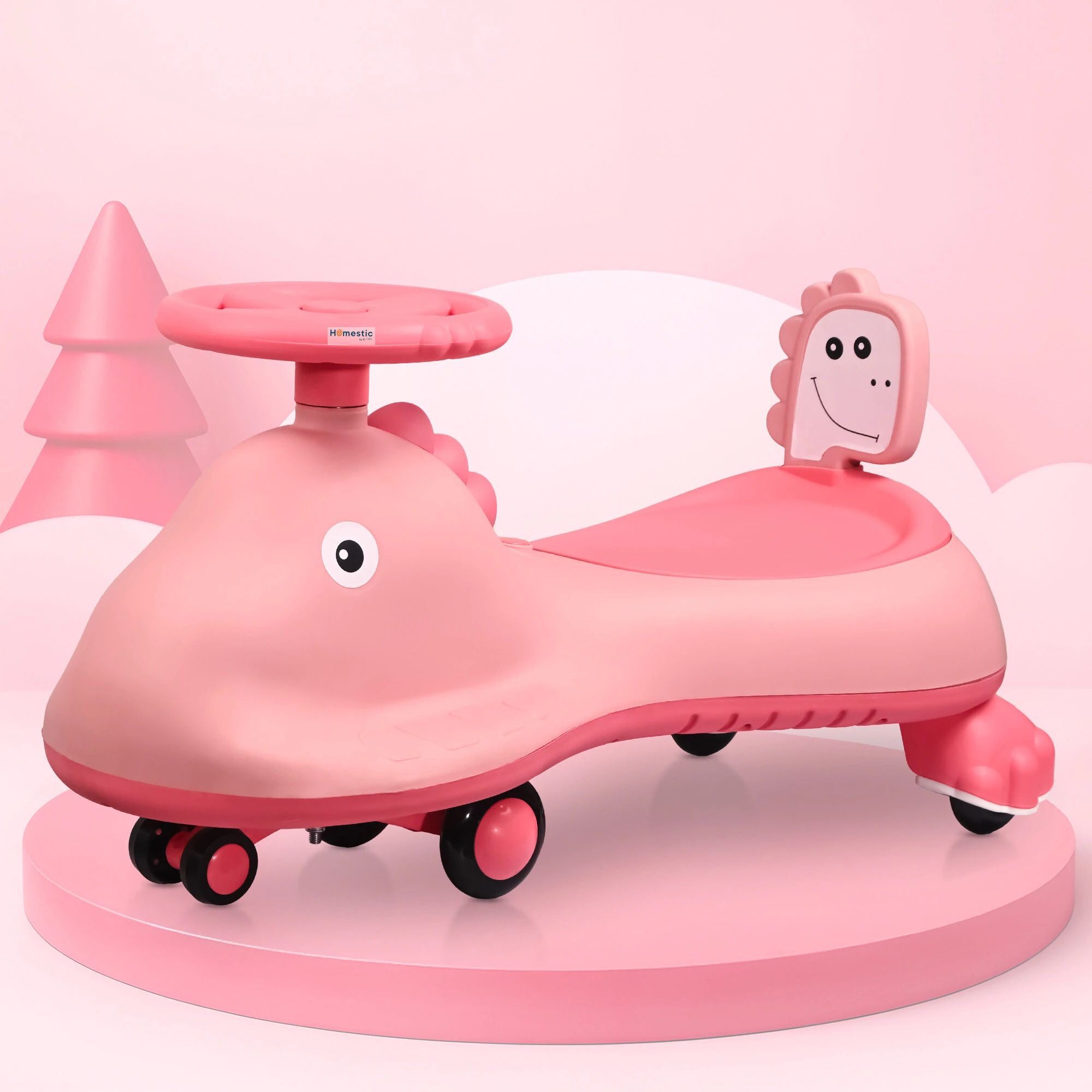 homestic Swing Car for Kids 3+ Years | 80 Kg Weight Capacity | Shark - Pink Kids Scooter-picture-16