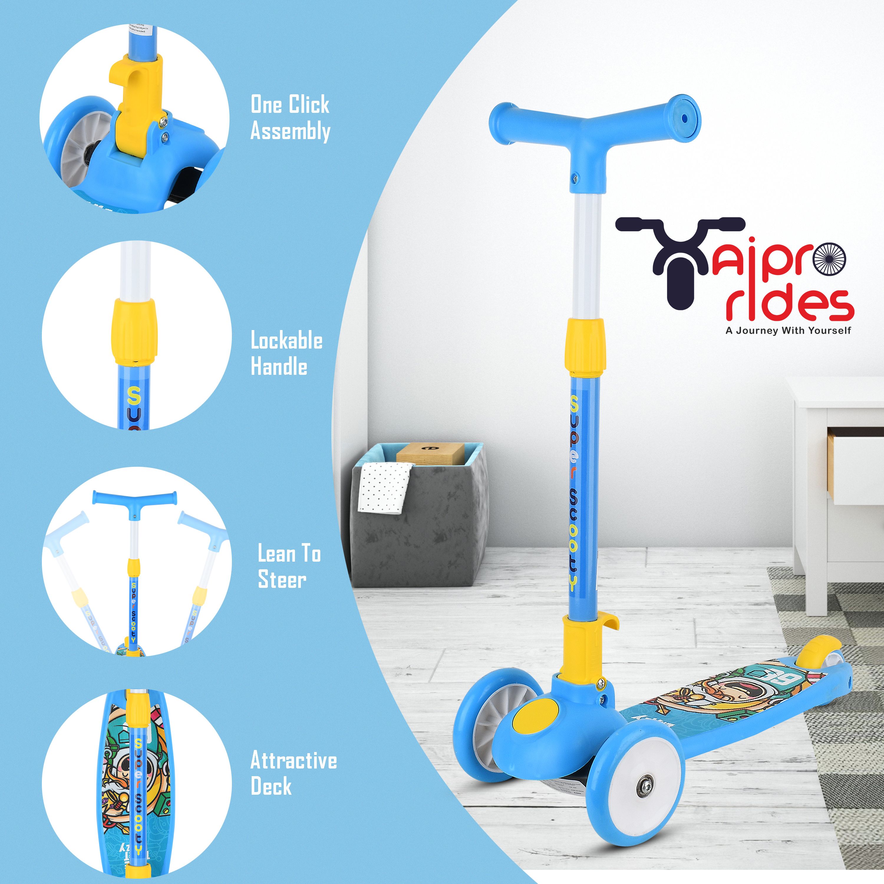 highfoxx 3 WHEELS KIDS SCOOTER HEIGHT ADJUSTMENT Kids Scooter (SKYBLUE) Kids Scooter