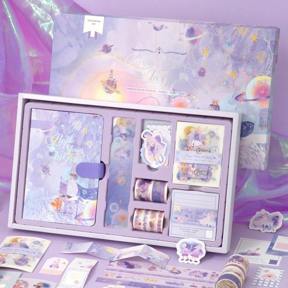 149Pcs Purple Moon Princes Galaxy Journal Planner Scrapbook DIY Gift Set Boxes Theme, Scrapbook Kit-image-43