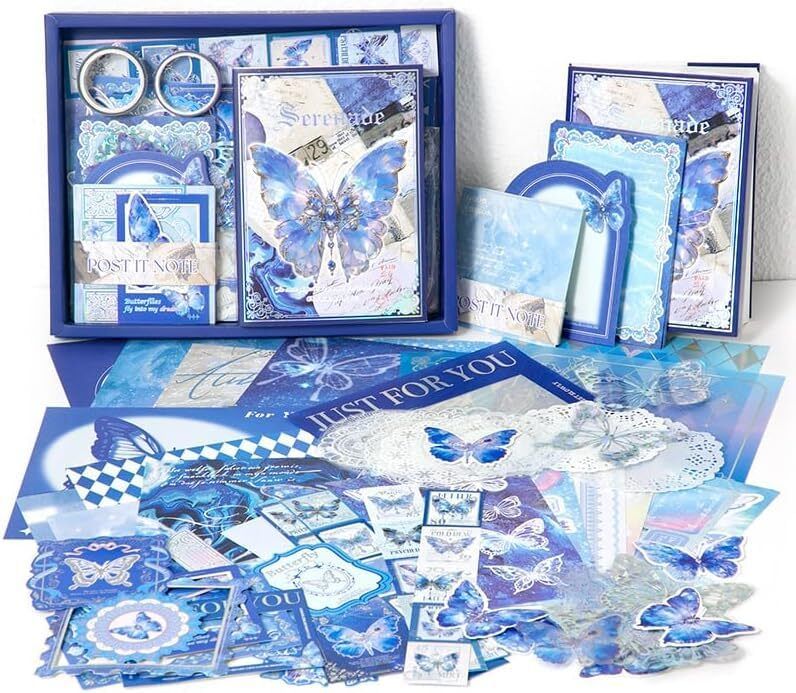 krithi 346pcs Aesthetic Journal Supplies Kit, Perfect for Gifting, Blue Butterfly Theme, Scrapbook Kit-picture-18