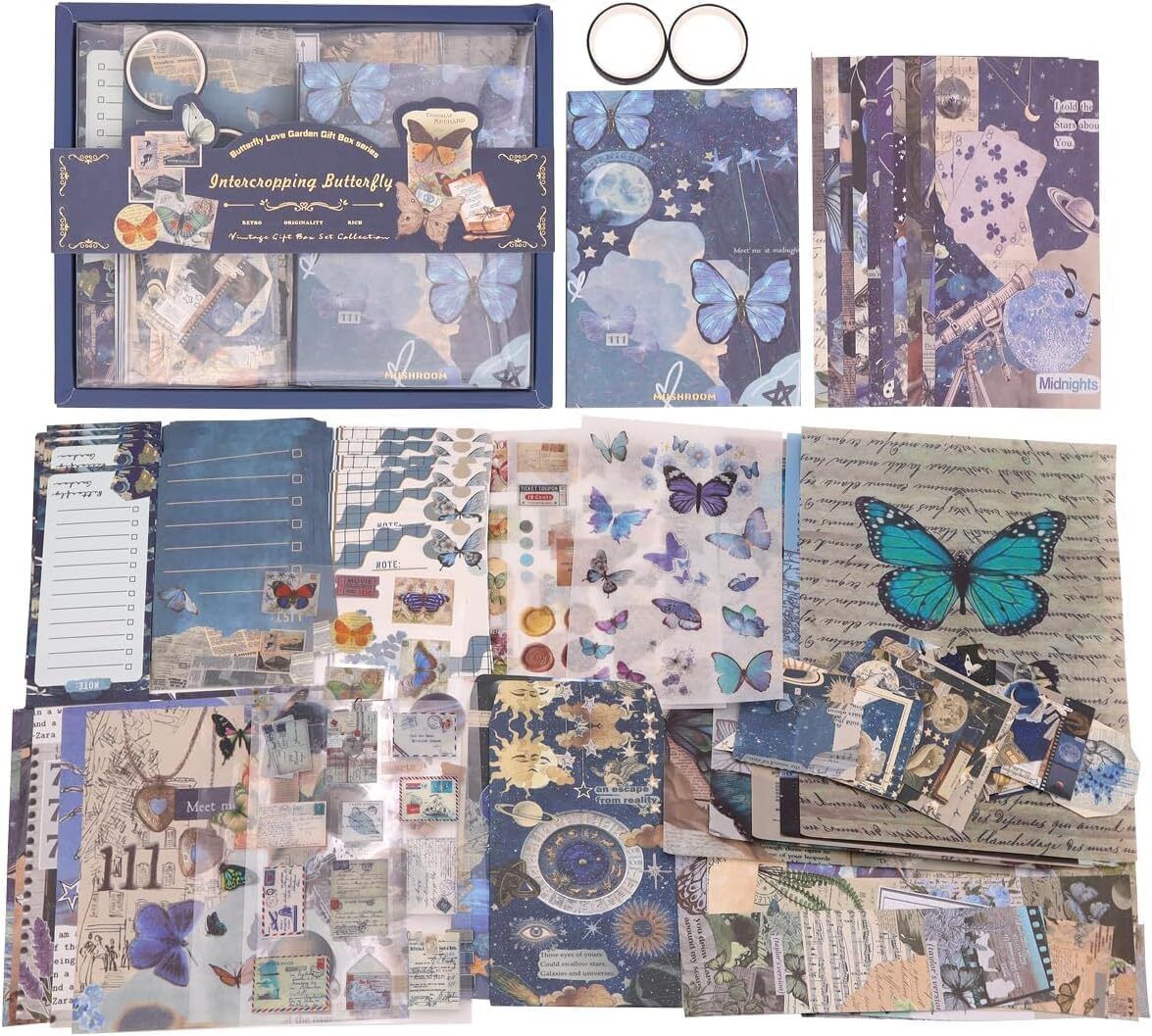 lanloy 346pcs Vintage Aesthetic Journal Supplies Kit, Perfect for Gifting, Butterfly Theme, Scrapbook Kit-picture-25