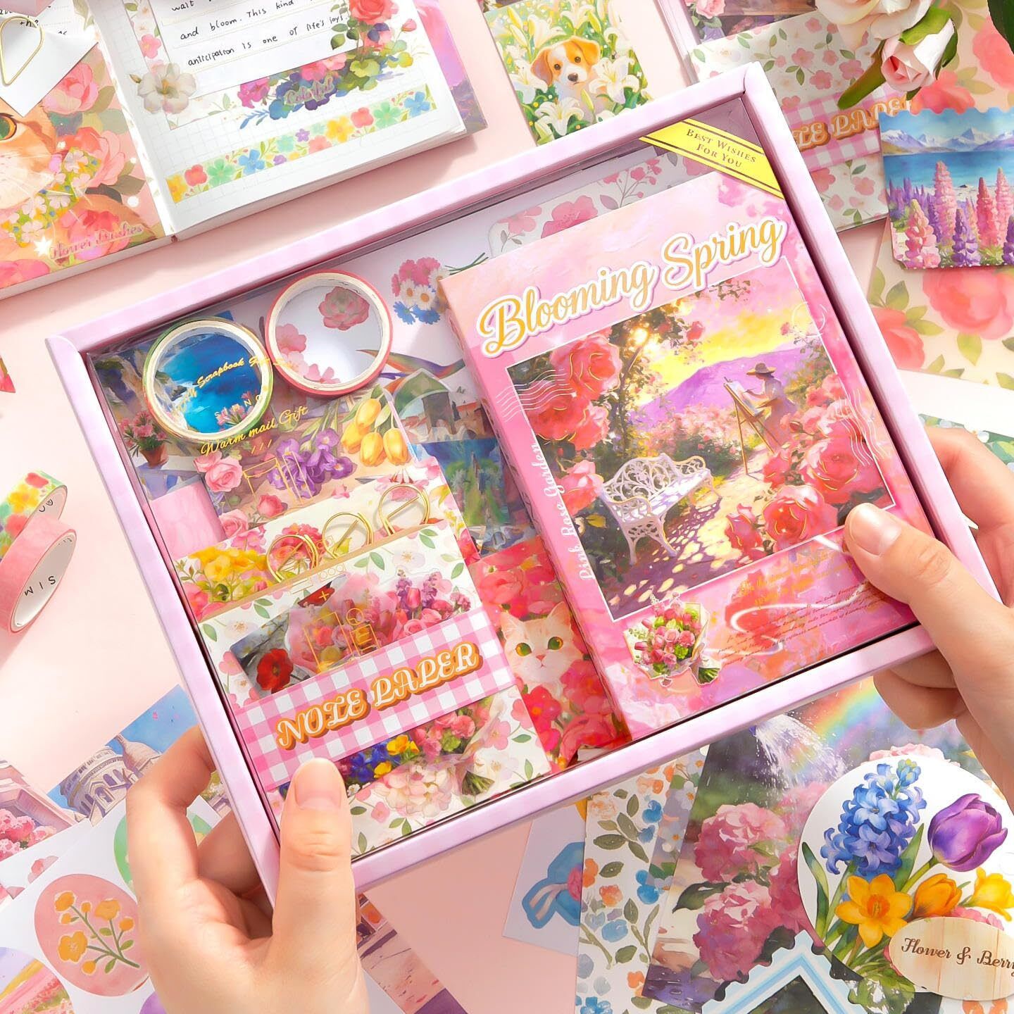 lanloy 346pcs Aesthetic Journal Supplies Kit, Perfect for Gifting (Blooming Spring) Theme, Scrapbook Kit-picture-3