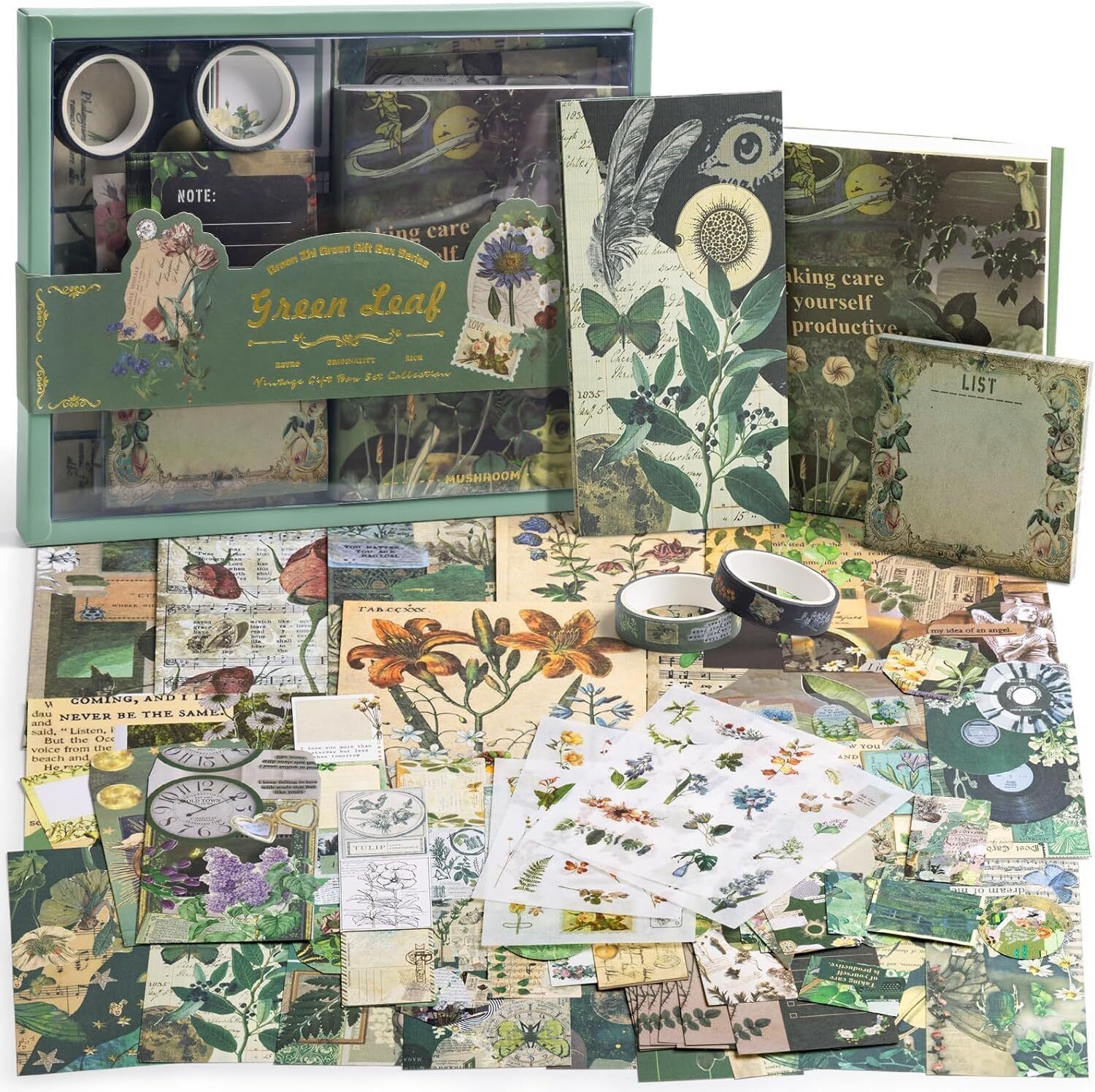 tatsam 346pcs Aesthetic Journal Supplies Kit, Perfect for Gifting, Green Nature Theme, Scrapbook Kit-picture-16