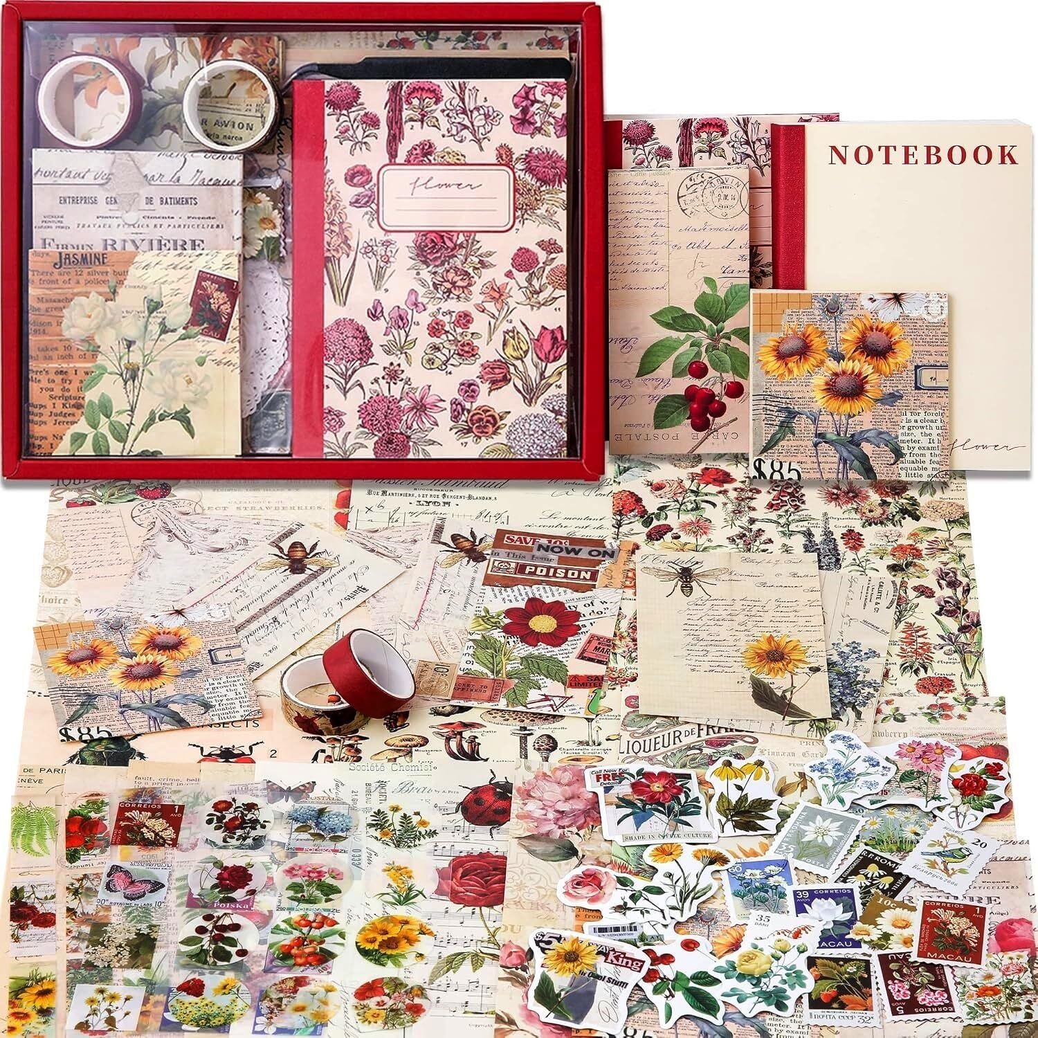 brixell Royal Camelia Scrapbook A6 Grid Notebook Stationery DIY Decorative Paper Sticker Theme, Scrapbook Kit-picture-0
