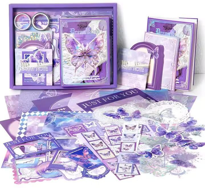 atiramaniya 346pcs Artistic Journal & Scrapbooking Materials, Purple Butterfly Theme, Scrapbook Kit-picture-10