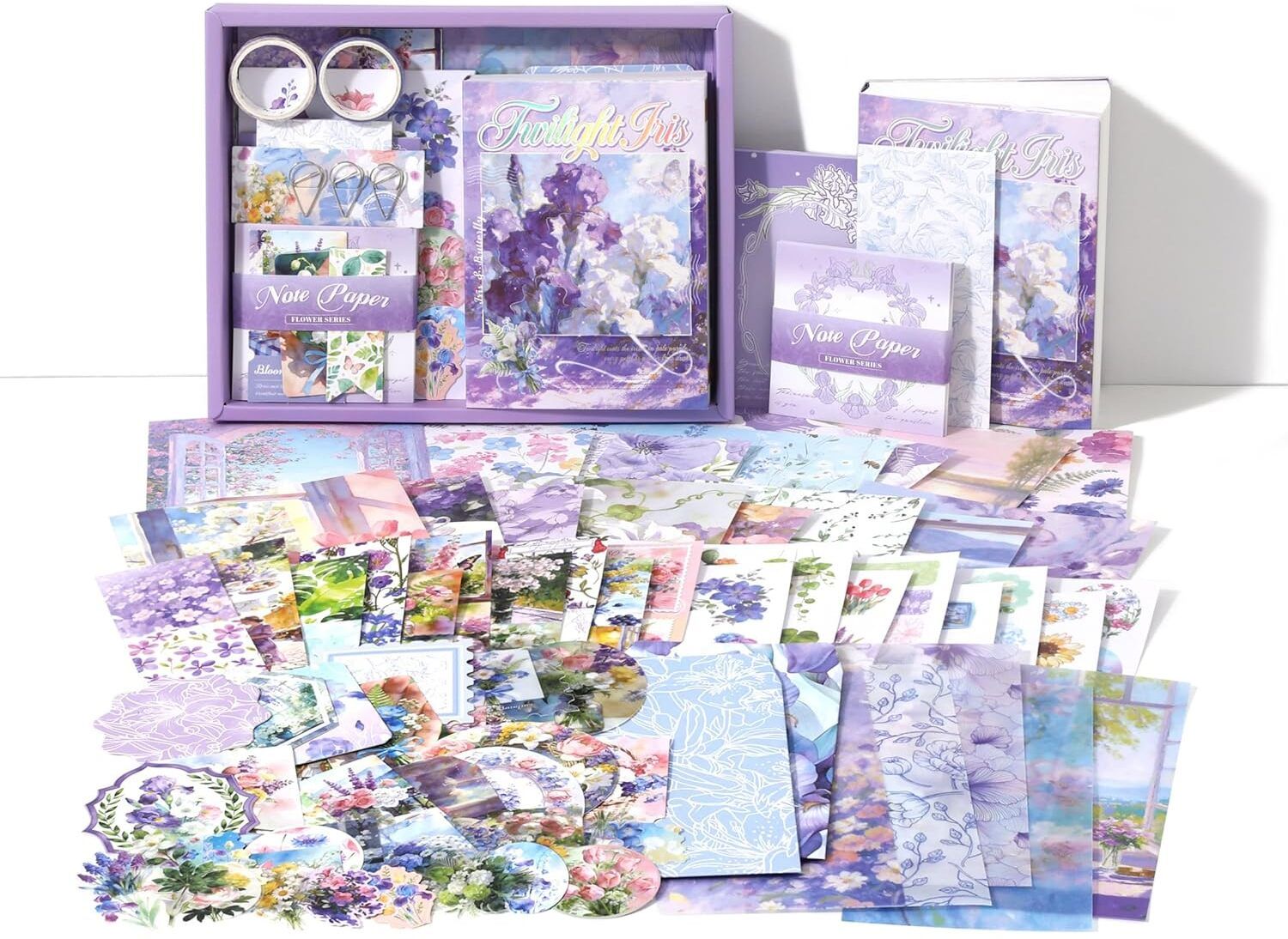 Aesthetic Scrapbooking Kit DIY Journal Stationery Supplies Set Twilight Iris Theme, Scrapbook Kit-image-44
