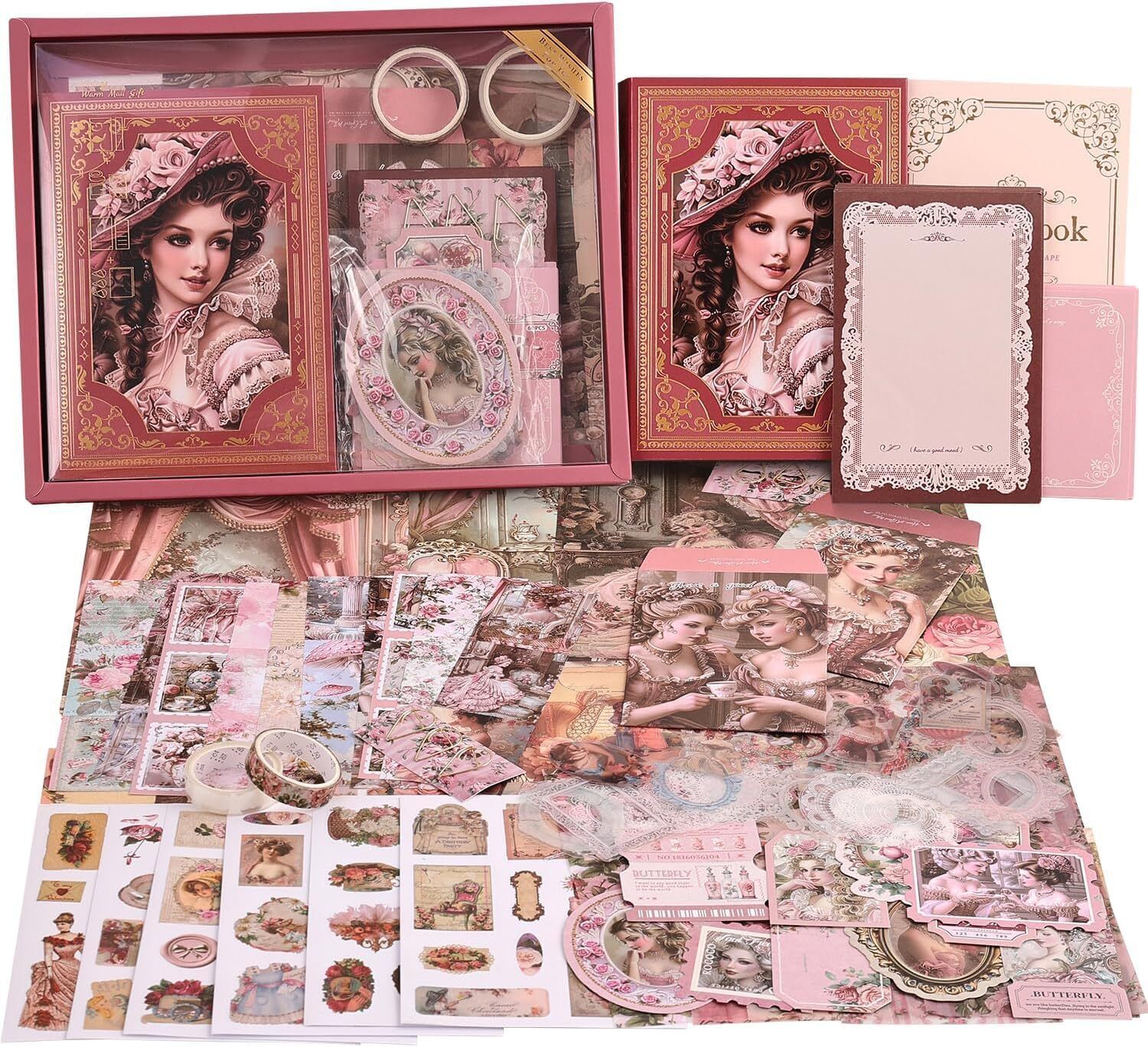 Aesthetic Scrapbooking Kit DIY Journal Stationery Supplies Set Pink Victoria Theme, Scrapbook Kit-image-22