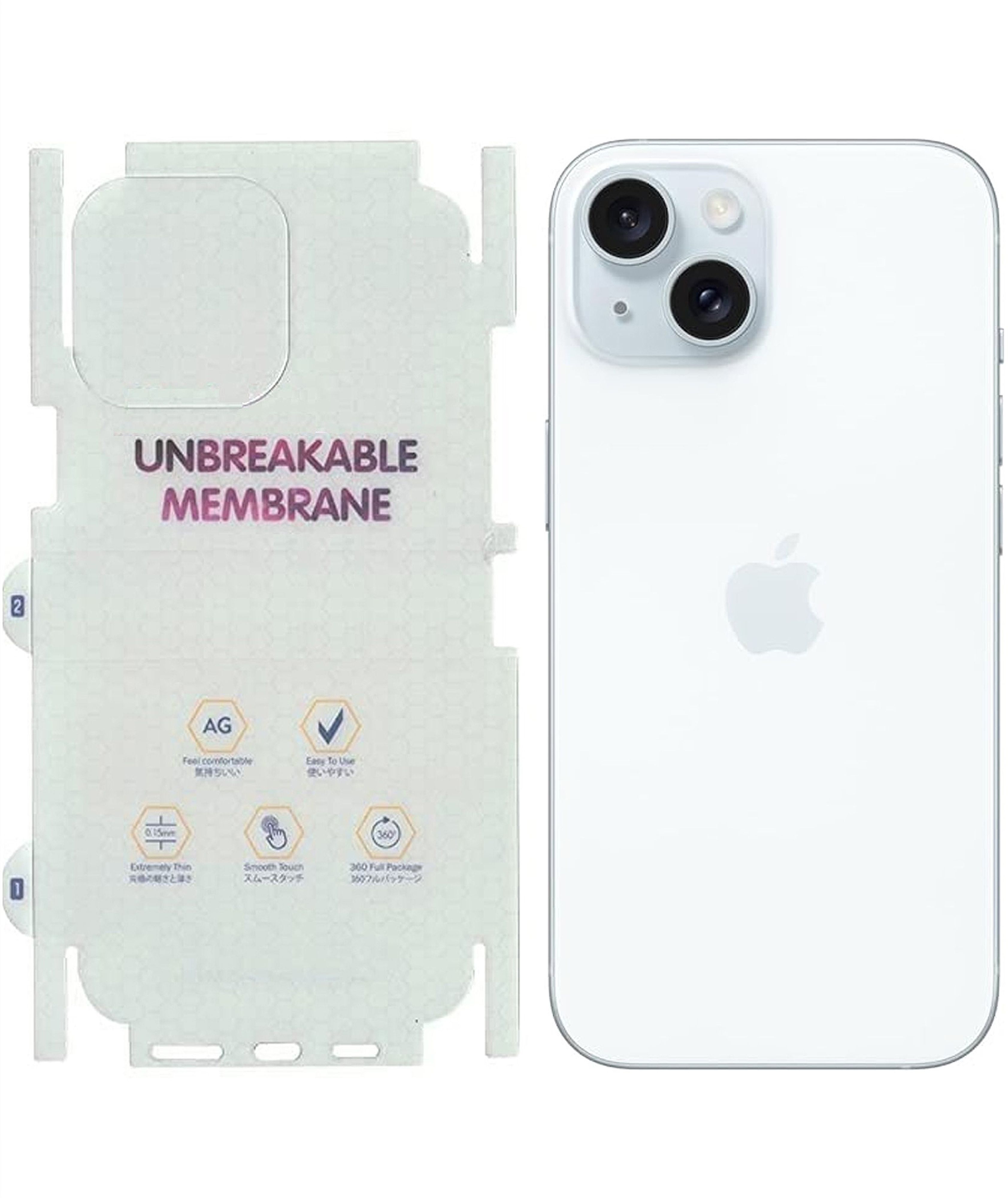 yuvu77 Back Screen Guard for Apple iPhone 15, Membrane with 360 coverage