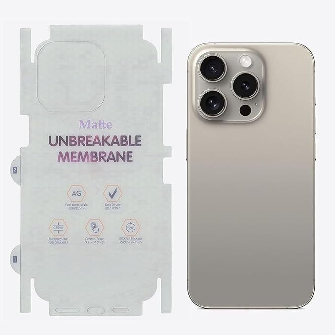 DLS Back Screen Guard for I Phone 15 pro max Matte Finish Self-Healing Unbreakable Back & Side Membrane Screen Guard-image-44