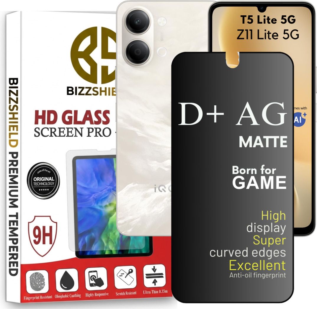 BizzShield Edge To Edge Screen Guard for iQOO Z11 Lite 5G, Vivo T5 Lite 5G, iQOO Z11 Lite Temper glass, Vivo T5 Lite D+ AG Matte temper glass, screen guard, Z11 lite AG Matte for gamers, With Camera Cut Gaming Special, 6.74 Inch With Installation Kit-image-7
