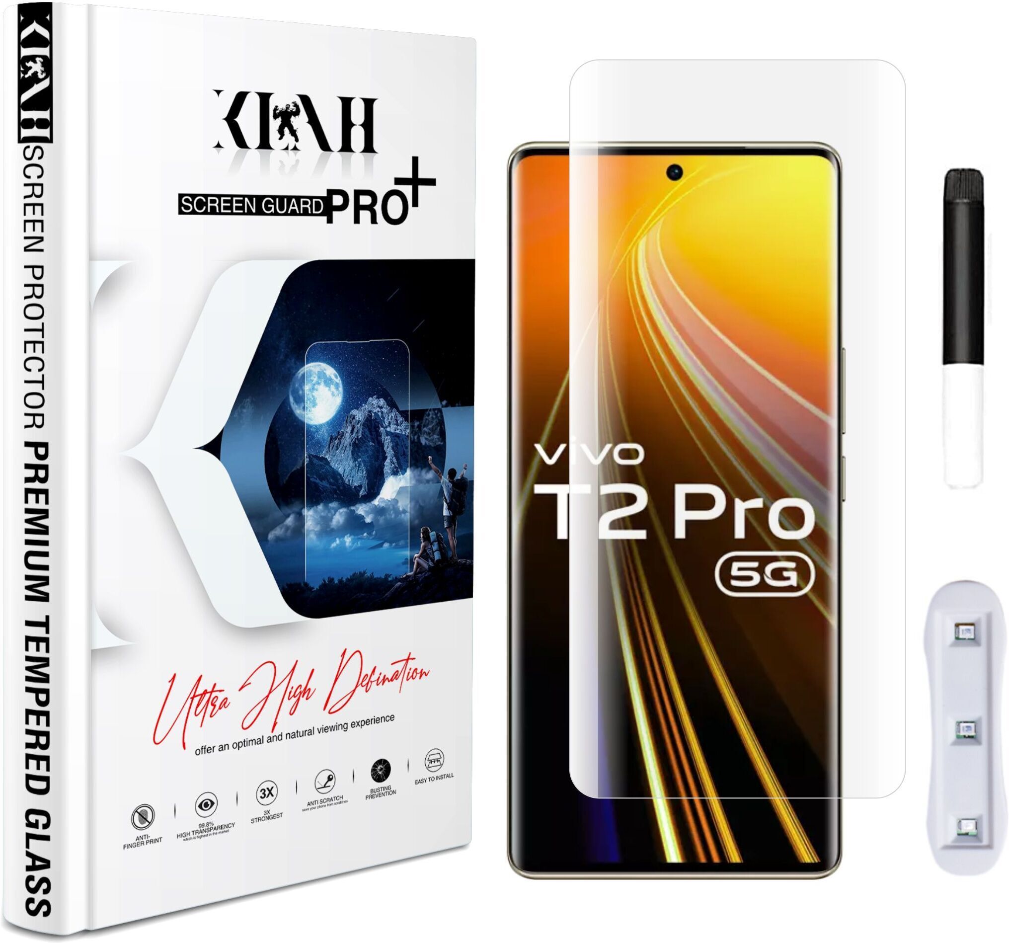 KLAH Edge To Edge Tempered Glass for Vivo T2 Pro 5G, Borderless UV Glass Protection-image-24
