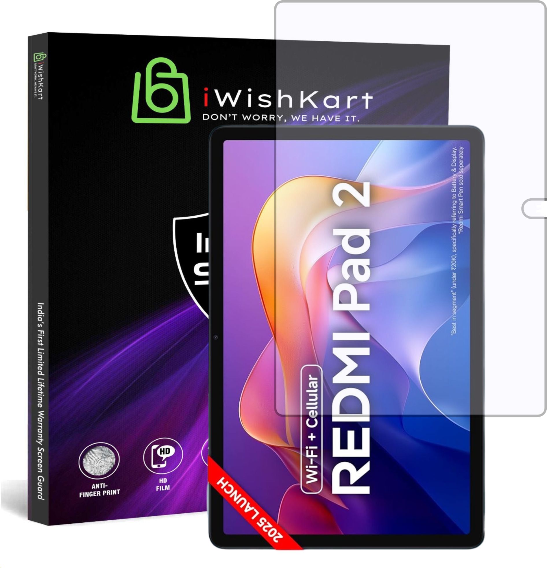 iWishKart Edge To Edge Tempered Glass for Redmi Pad 2 11 Inch, Premium Military grade Edge to Edge Premium gorilla temper black glass screen guard with Self Installation Guide - Wet & Dry wipes, Dust Absorber [With Warranty] tab / tablet ka gilas cover | Premium Accessories, MI Pad2