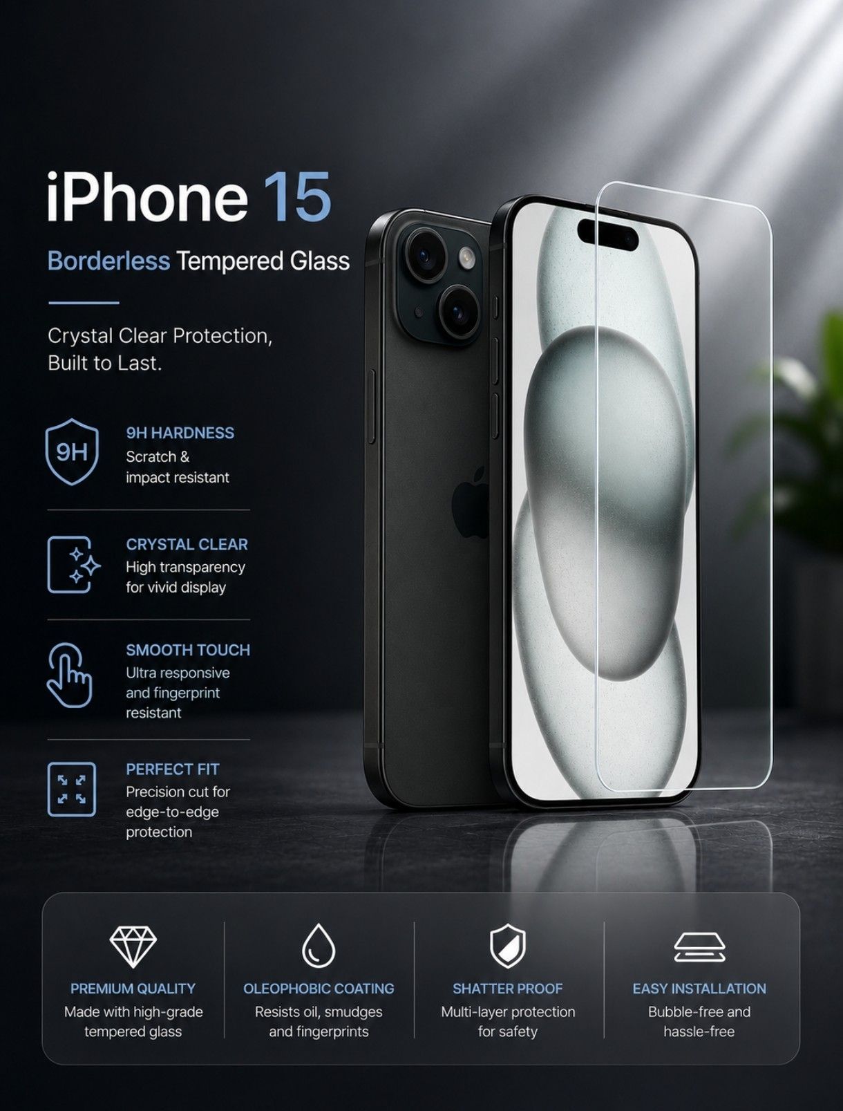 ShieldX Edge To Edge Tempered Glass for Apple Iphone 15 Borderless Tempered Glass-image-49