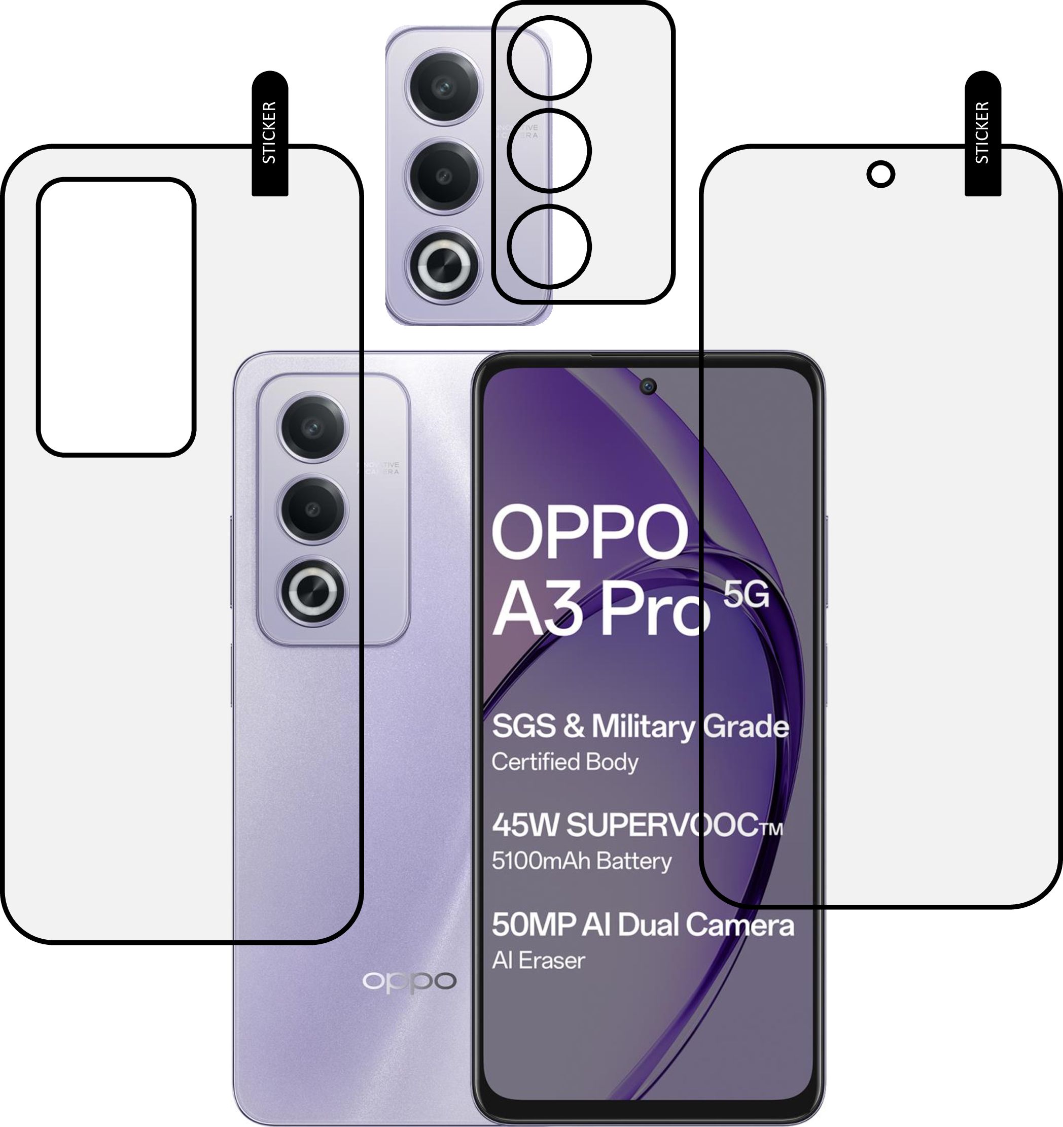 MOBKAVACH Front and Back Tempered Glass for OPPO A3 PRO 5G WITH CAMERA LENS PROTECTOR-picture-25