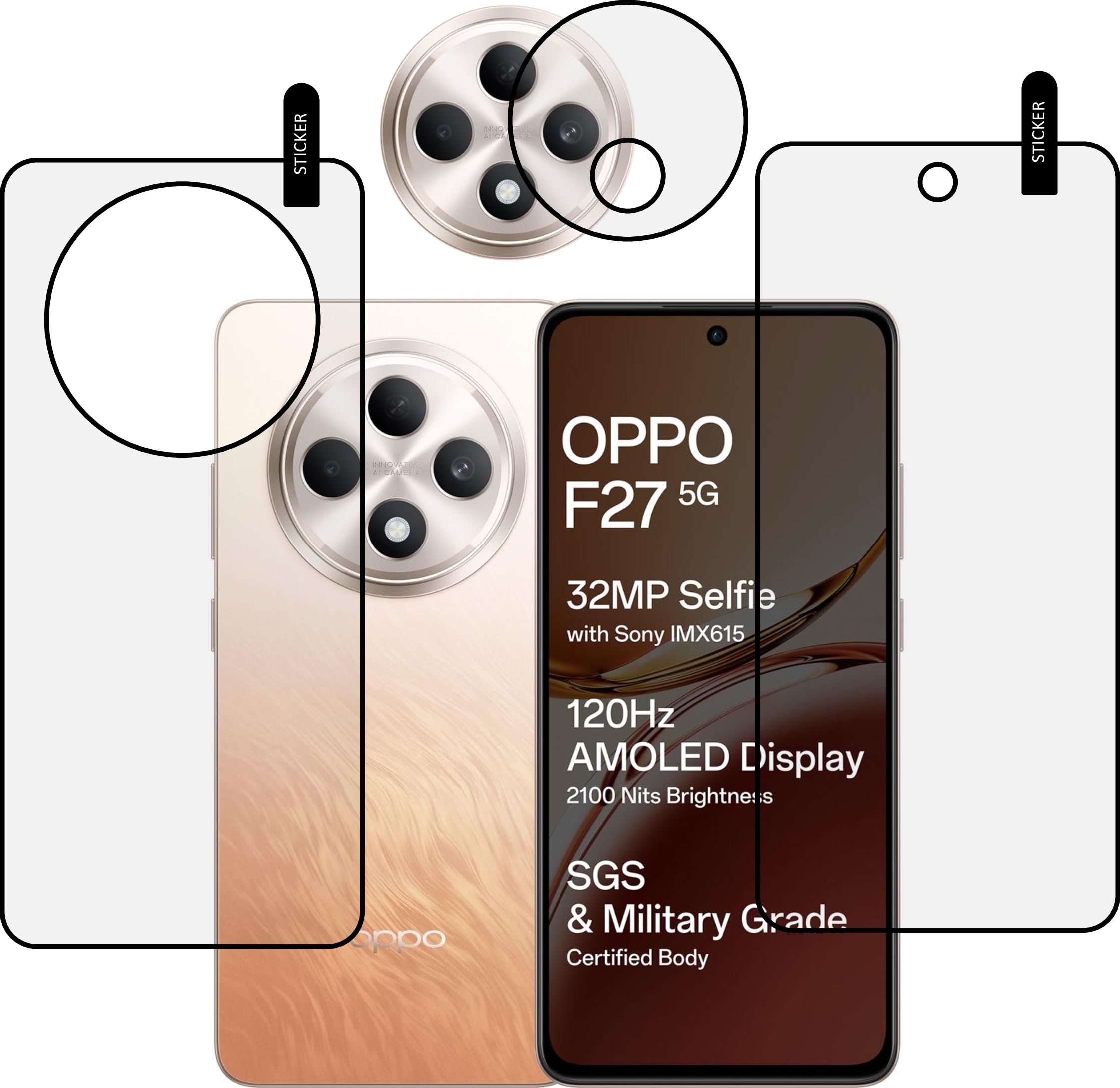MOBKAVACH Front and Back Tempered Glass for OPPO F27 5G WITH CAMERA LENS PROTECTOR