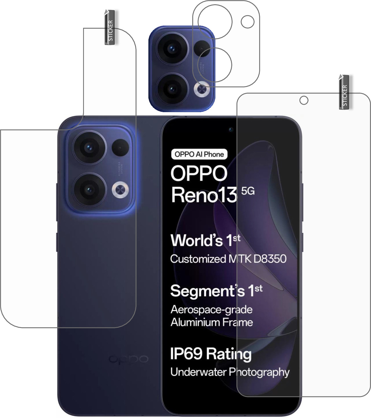 BOMGUARD Front and Back Tempered Glass for OPPO RENO 13 5G With Camera Lens Protector image 1