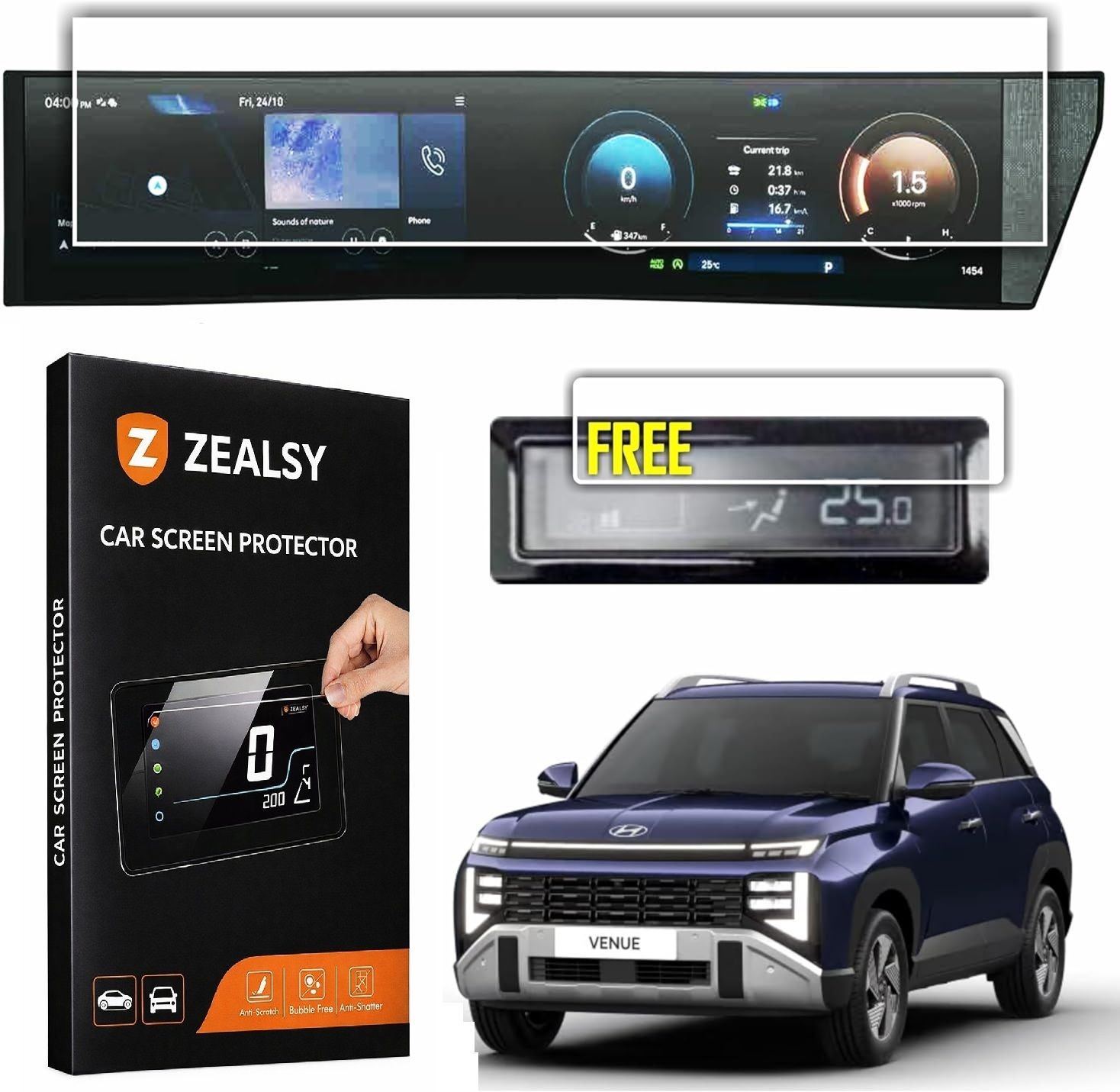 Zealsy Impossible Screen Guard for Compatible For Hyundai Venue 2025 Facelift 12.3 Inch Dual Touch Screen Guard Infotainment Protector Accessories-image-16