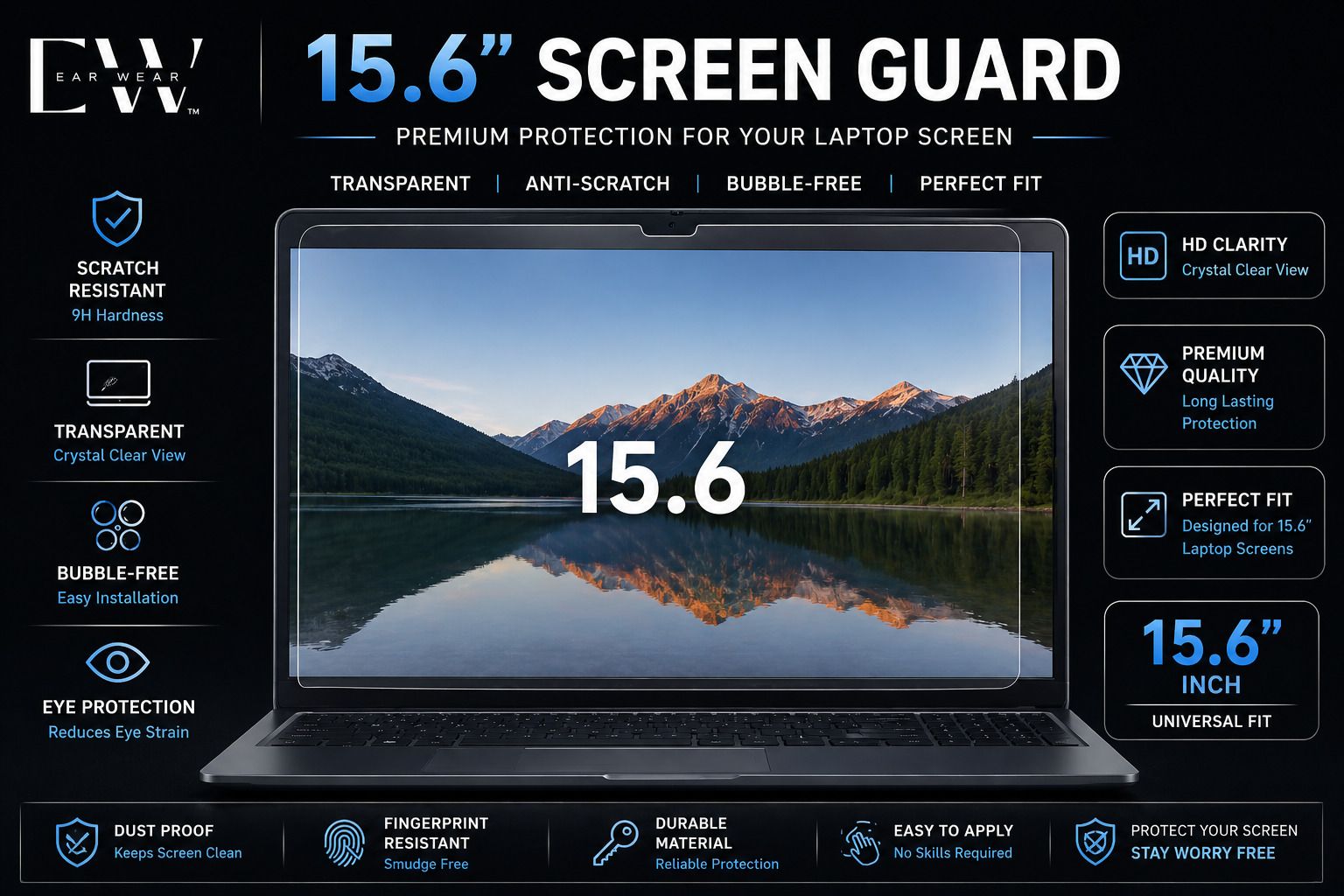 ear wear Impossible Screen Guard for INFINIX INBOOK Y1 PLUS 15.6 Inch Laptop High Definition Screen Protector Cover for All 15.6 inch 16:9 Aspect Ratio Screen Laptop, Scratch Proof, Dust-Proof Anti-Scratch Shield 345x194mm (HD Clear)-image-1