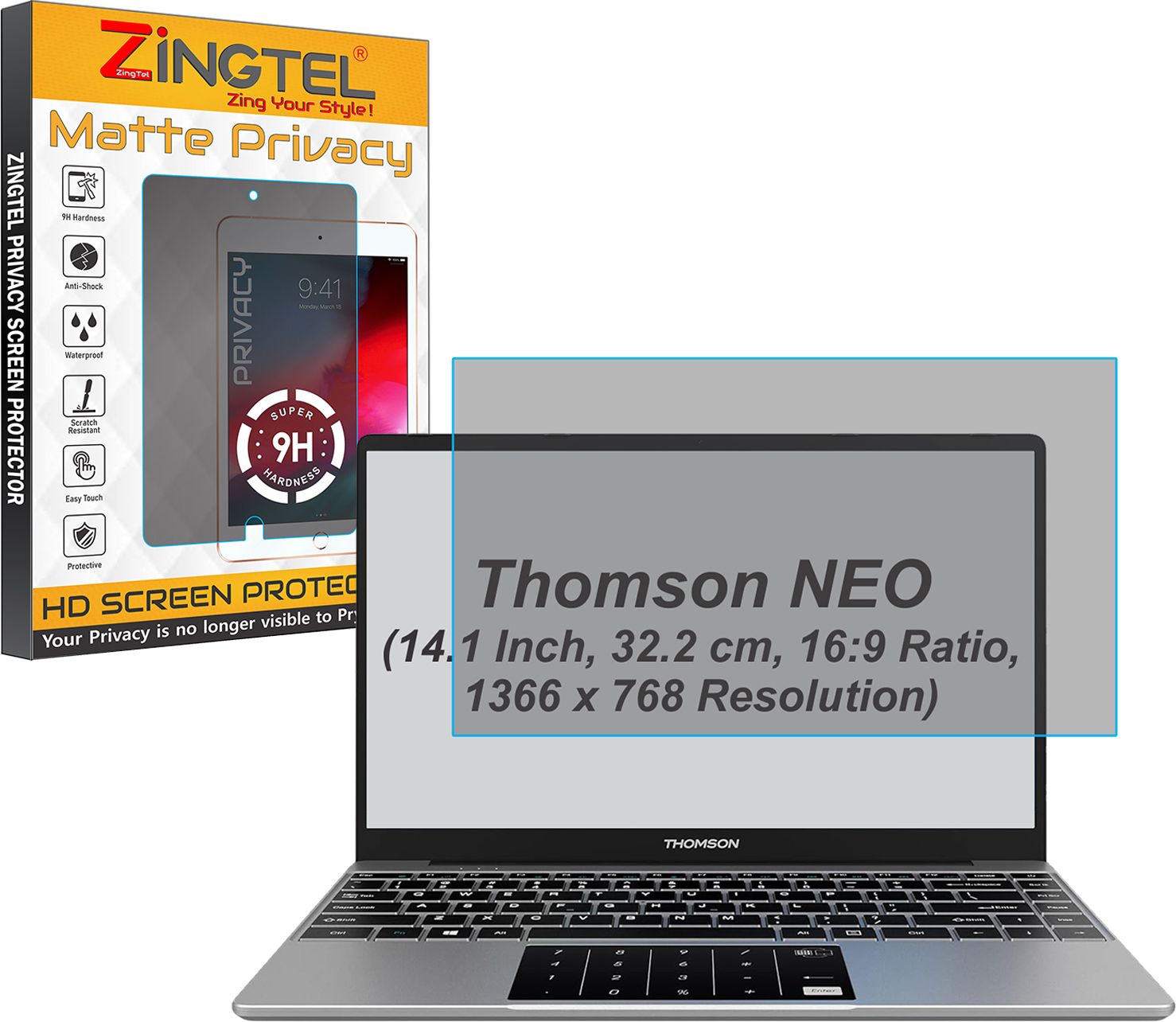 ZINGTEL Screen Guard for ThomSon Neo (14.1 Inch, ‎32.2 cm, 16:9 Ratio, 1366x768 Resolution Laptop) (Privacy Matte Finish)-image-30