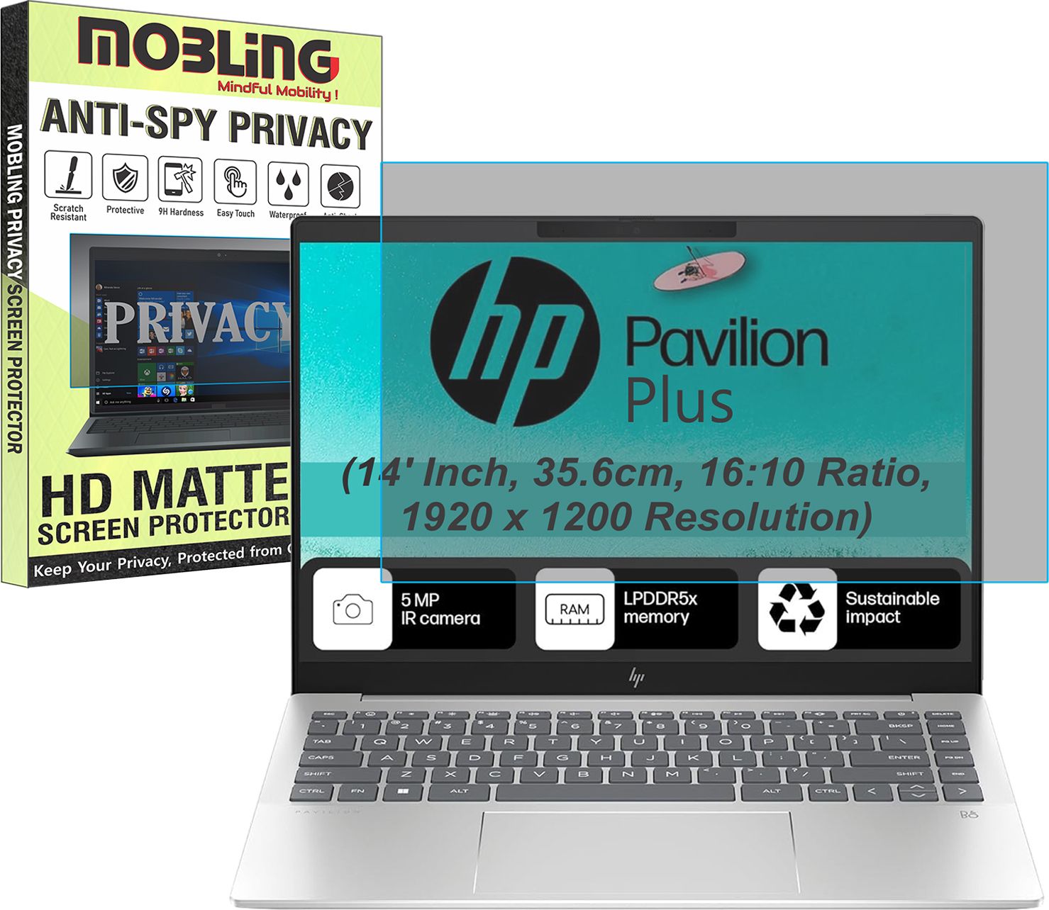 Mobling Screen Guard for HP Pavilion Plus & HP 14 (14" Inch, 35.6cm, 16:10 Ratio, 1920x1200 Resolution Laptop) (Privacy Matte Finish)-image-35