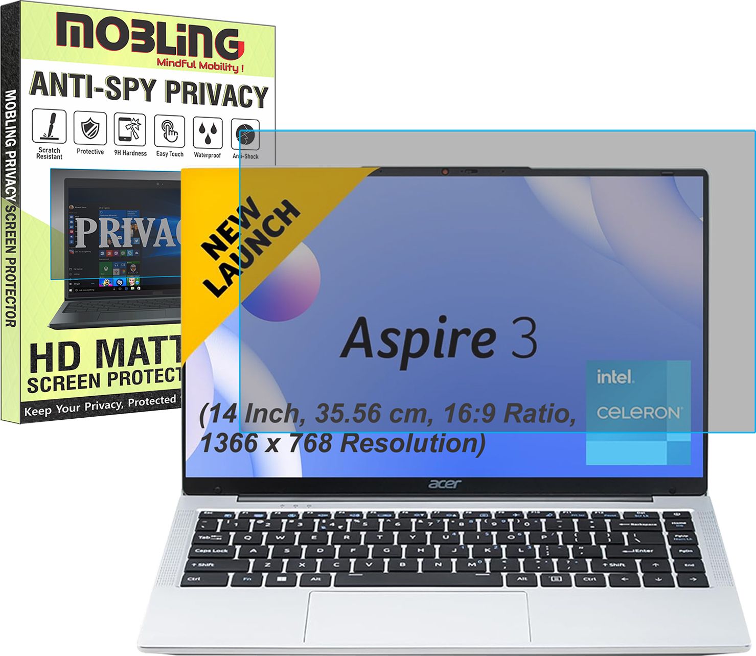 Mobling Screen Guard for Acer Aspire 3 (14 Inch, 35.56 cm, 16:9 Ratio, 1366x768 Resolution Laptop) (Privacy Matte Finish)-image-34