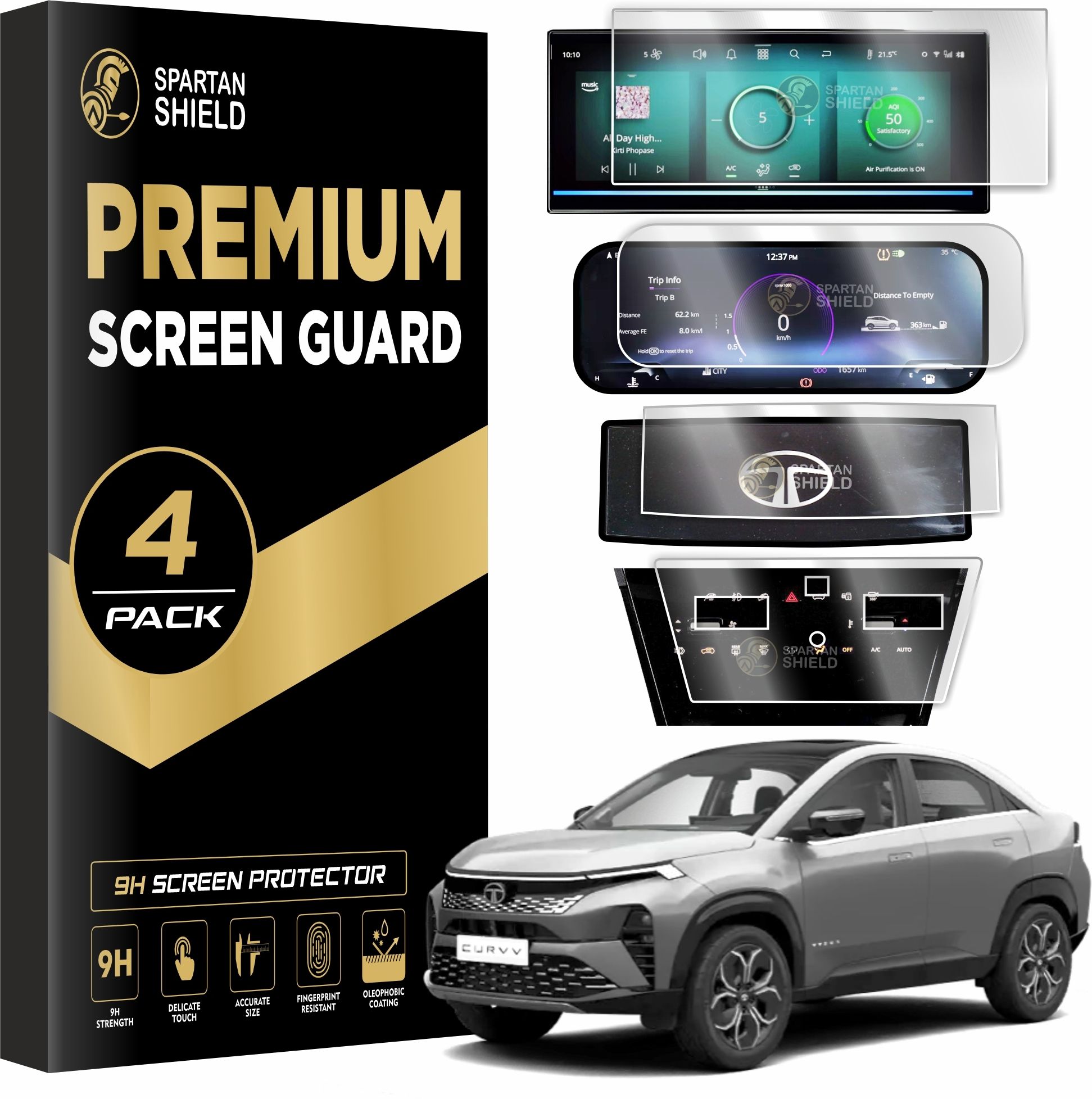 spartan shield Screen Guard for TATA CURVV EV 2024 || 10.25 INCH INFOTAINMENT + INSTRUMENT CLUSTER + STEERING + AC Protector || Curvv.EV Car Digital Display Accessories [Not Tempered Glass]-image-40