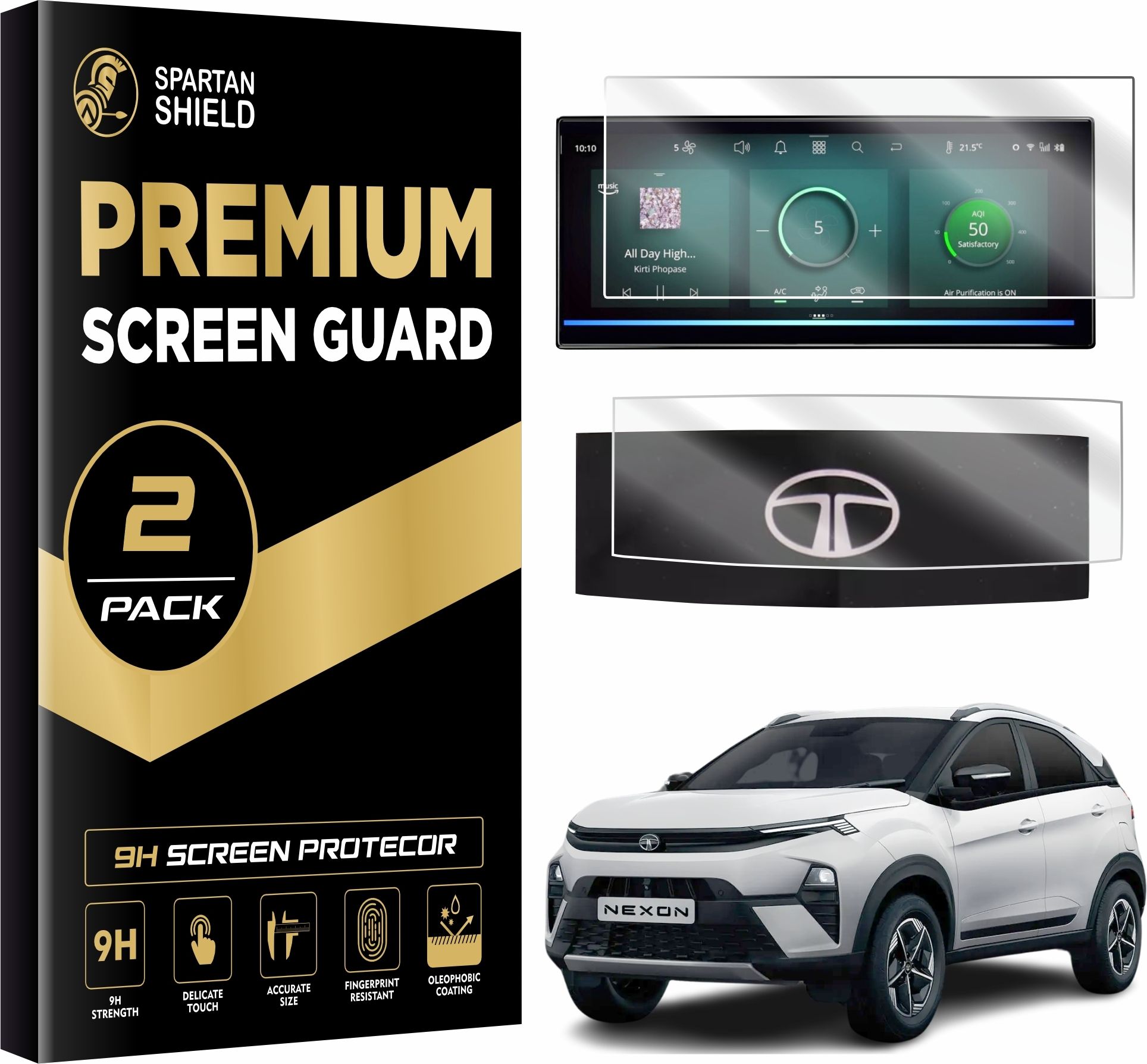spartan shield Screen Guard for TATA NEXON 2023 FACELIFT || 10.25 Inch Infotainment [Thin Bezel] + Steering Cluster Protector || Water Resistant || Fearless+ Fearless+S || Car Touch Screen Display Accessories 2024 [Not Tempered Glass]-image-41