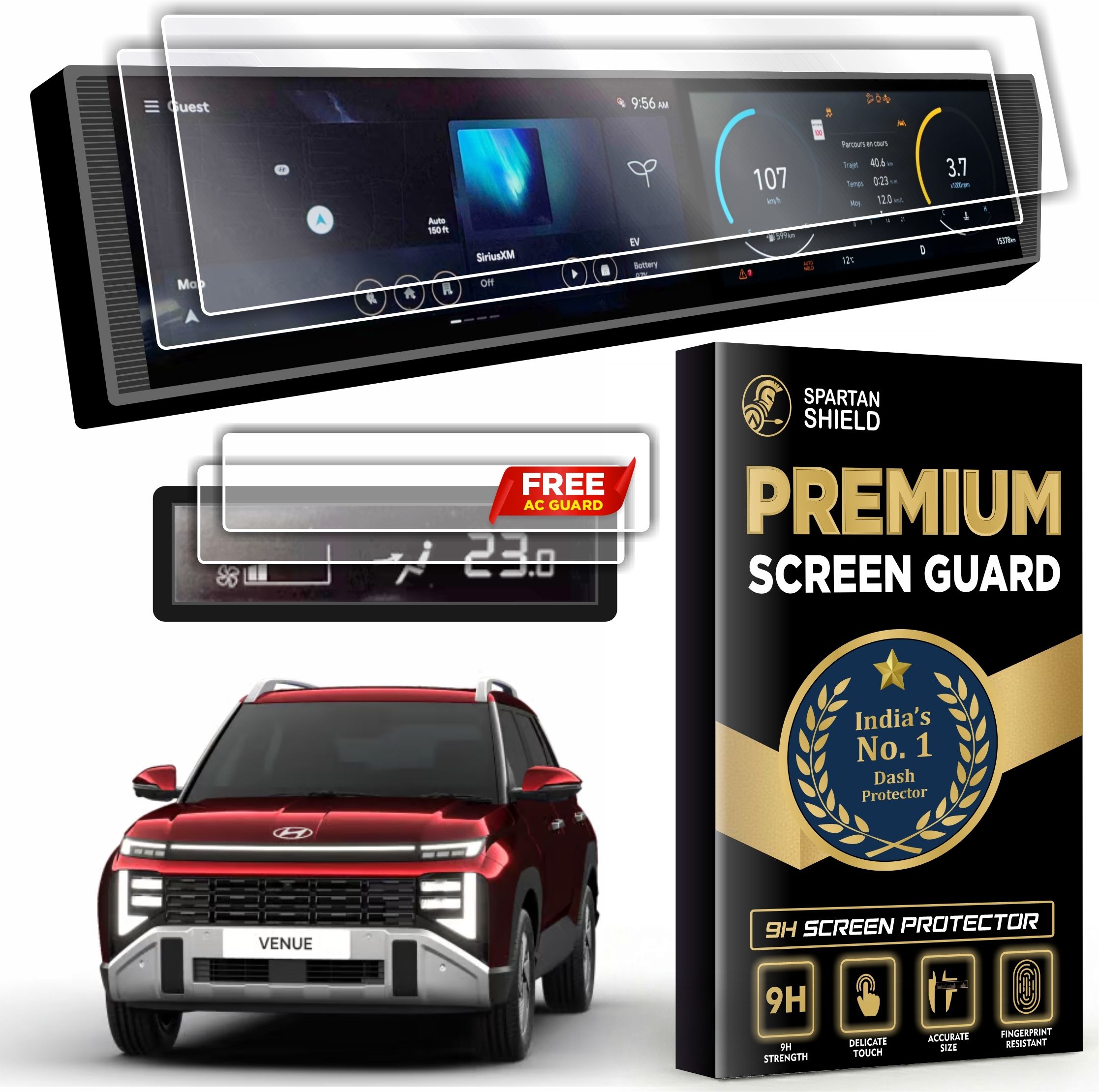 spartan shield Screen Guard for HYUNDAI VENUE 2025 Facelift [2 PACK] || 12.3-Inch Touchscreen Dual Infotainment System Protector || HX8 & HX10 || Anti Fingerpirnt | Scratch Resistant | HD Clarity || HyundaiVenue Car 9H Full Screen Digital Display Touch Screen Accessories NEW 2025 [Not Tempered Glass]-image-42