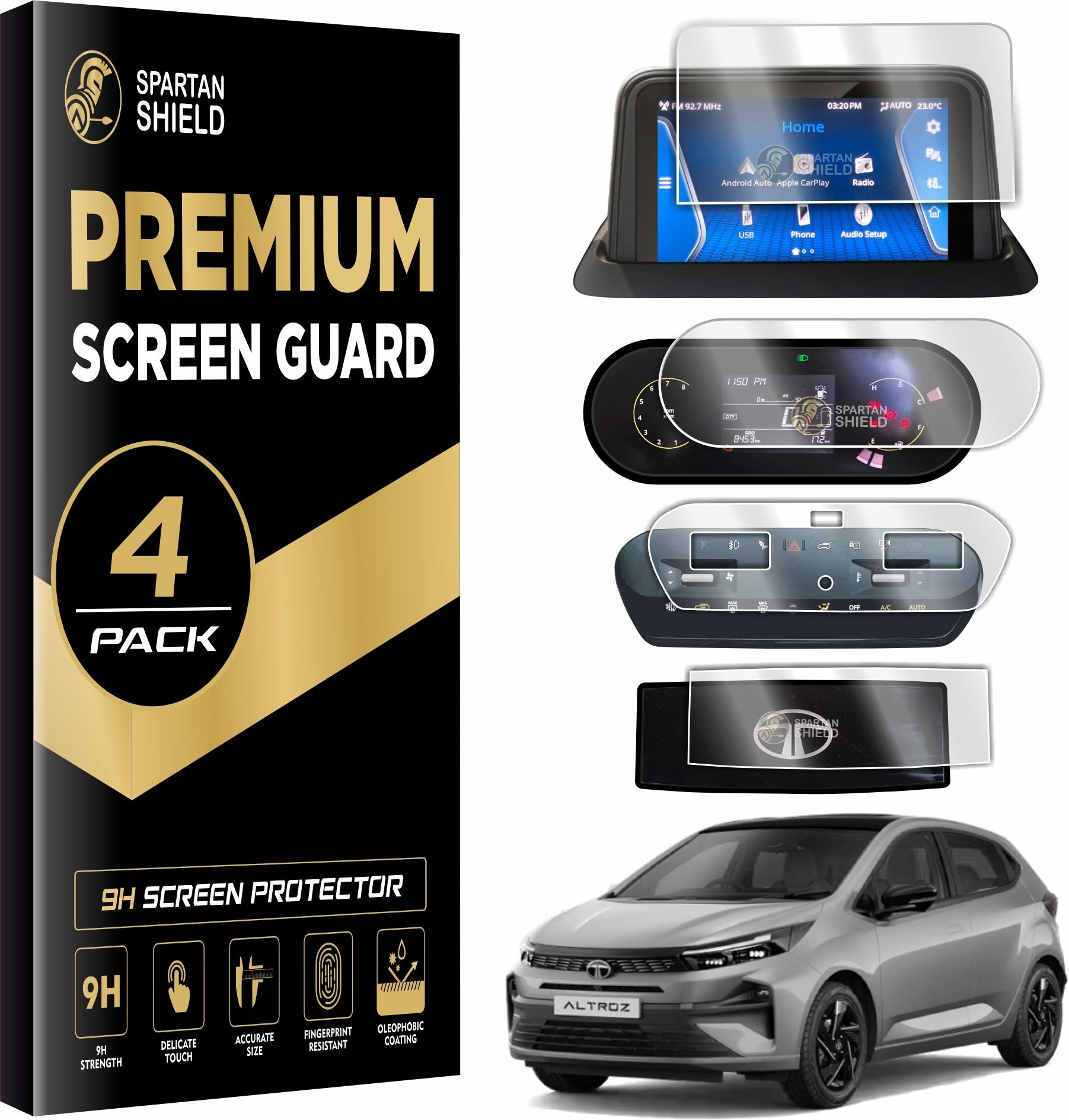 spartan shield Screen Guard for TATA ALTROZ 2025 [4 PACK] || PURE | PURE S || 7 Inch Infotainment + Smart Digital Steering + AC Panel + 4 inch Instrument Cluster Protector || Anti Scratch || All New TataAltroz Feel Special Edition Car Display Accessories 2025 [NOT TEMPERED GLASS]-image-47