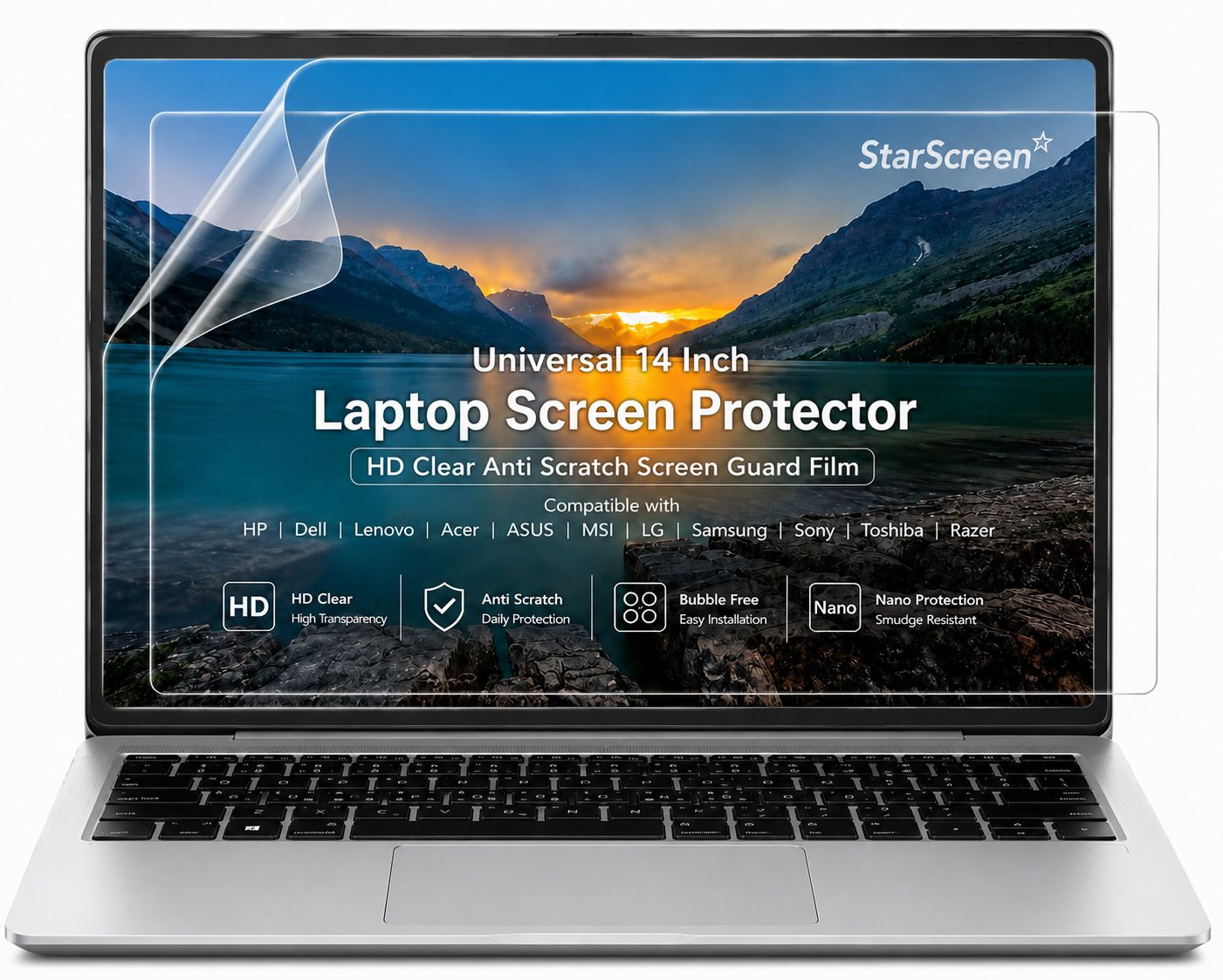 StarScreen Screen Guard for Universal 14 Inch Laptop Displays | Compatible with HP, Dell, Lenovo, Acer, ASUS, MSI, LG, Razer, Samsung, Sony, Toshiba & Other Standard 14 Inch Laptops | HD Clear | Scratch Resistant-image-13