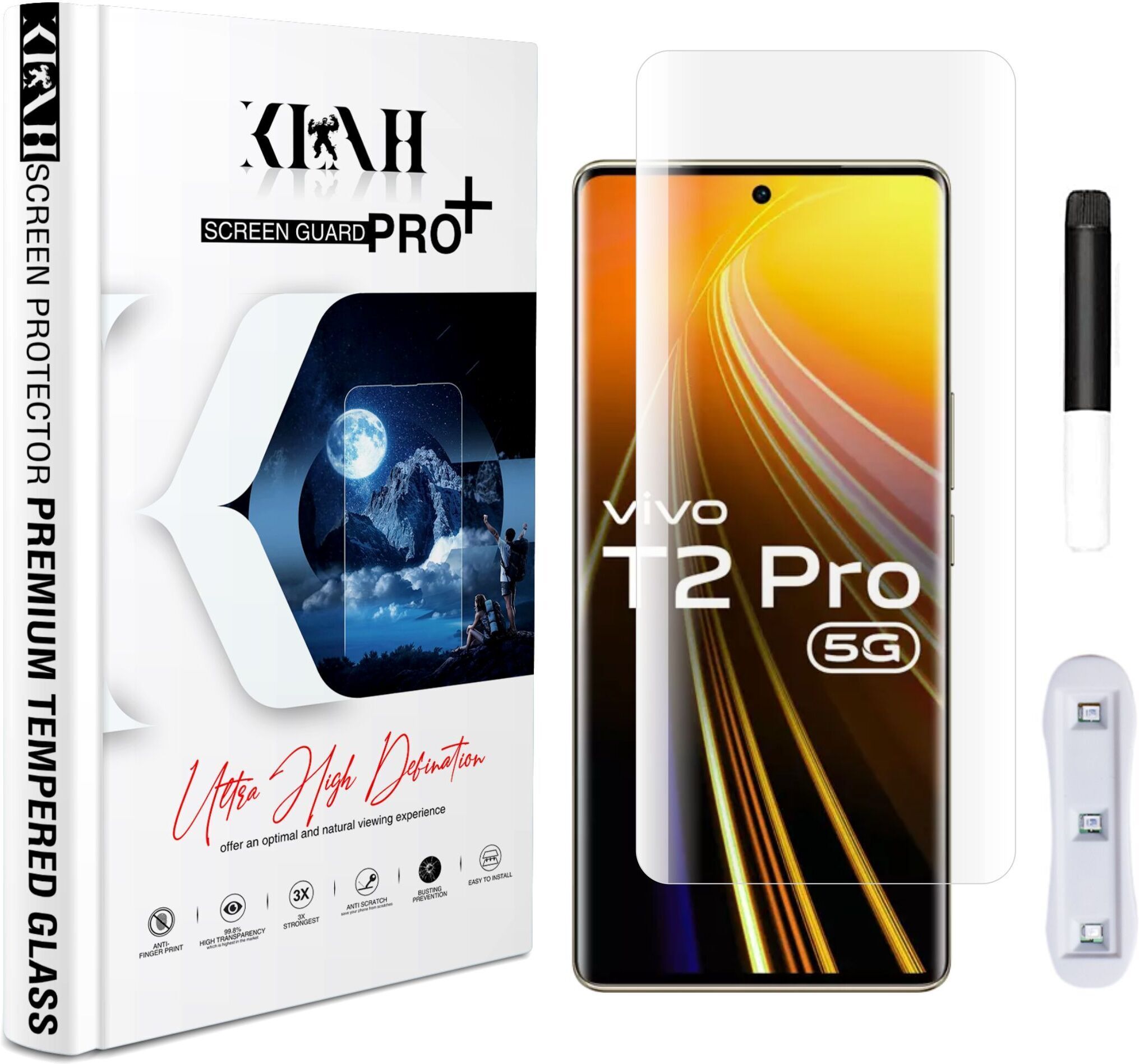 KLAH Screen Guard for Vivo T2 Pro 5G, Borderless UV Glass Protection